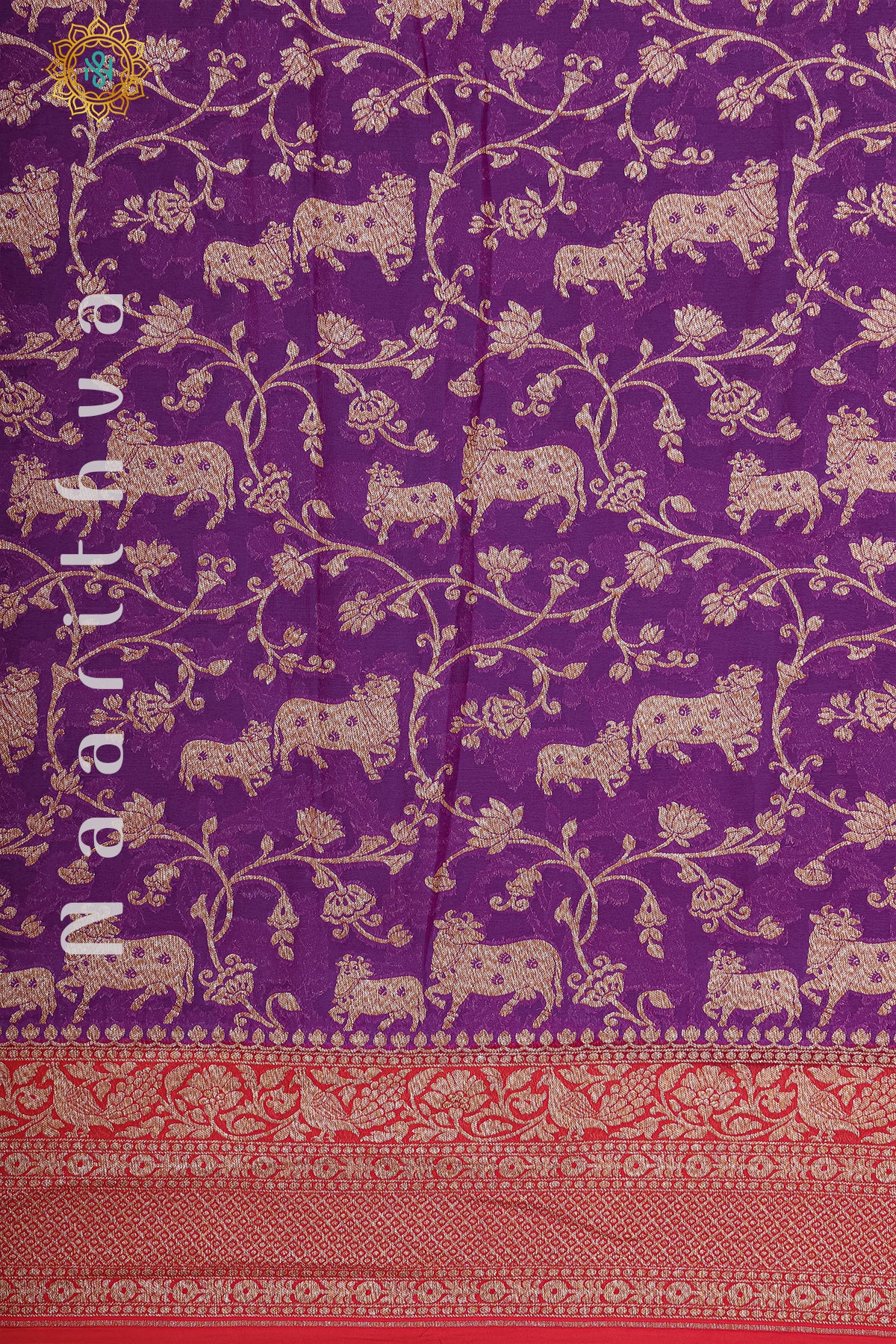 PURPLE WITH RED - PURE HANDLOOM KHADDI GEORGETTE BANARS