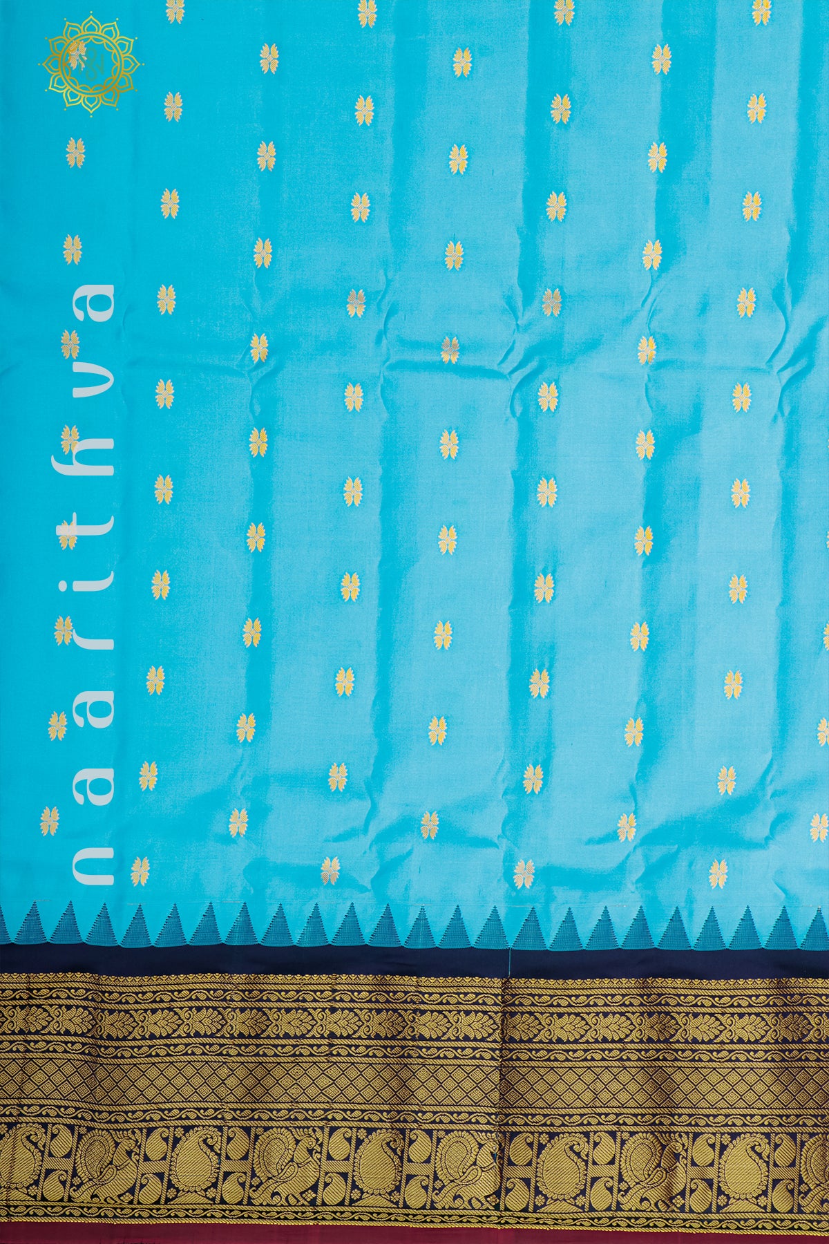 AQUA BLUE WITH PEACOCK BLUE - PURE GADWAL SILK