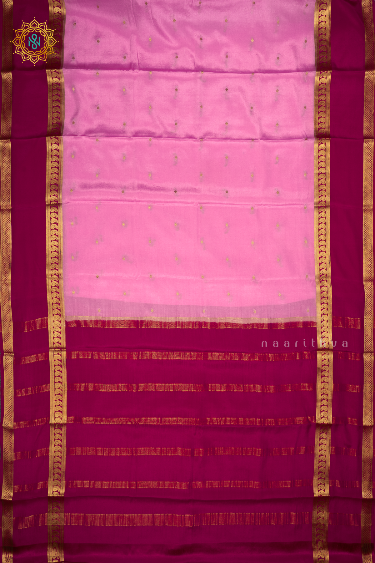PINK WITH RANI PINK - PURE MYSORE CREPE SILK