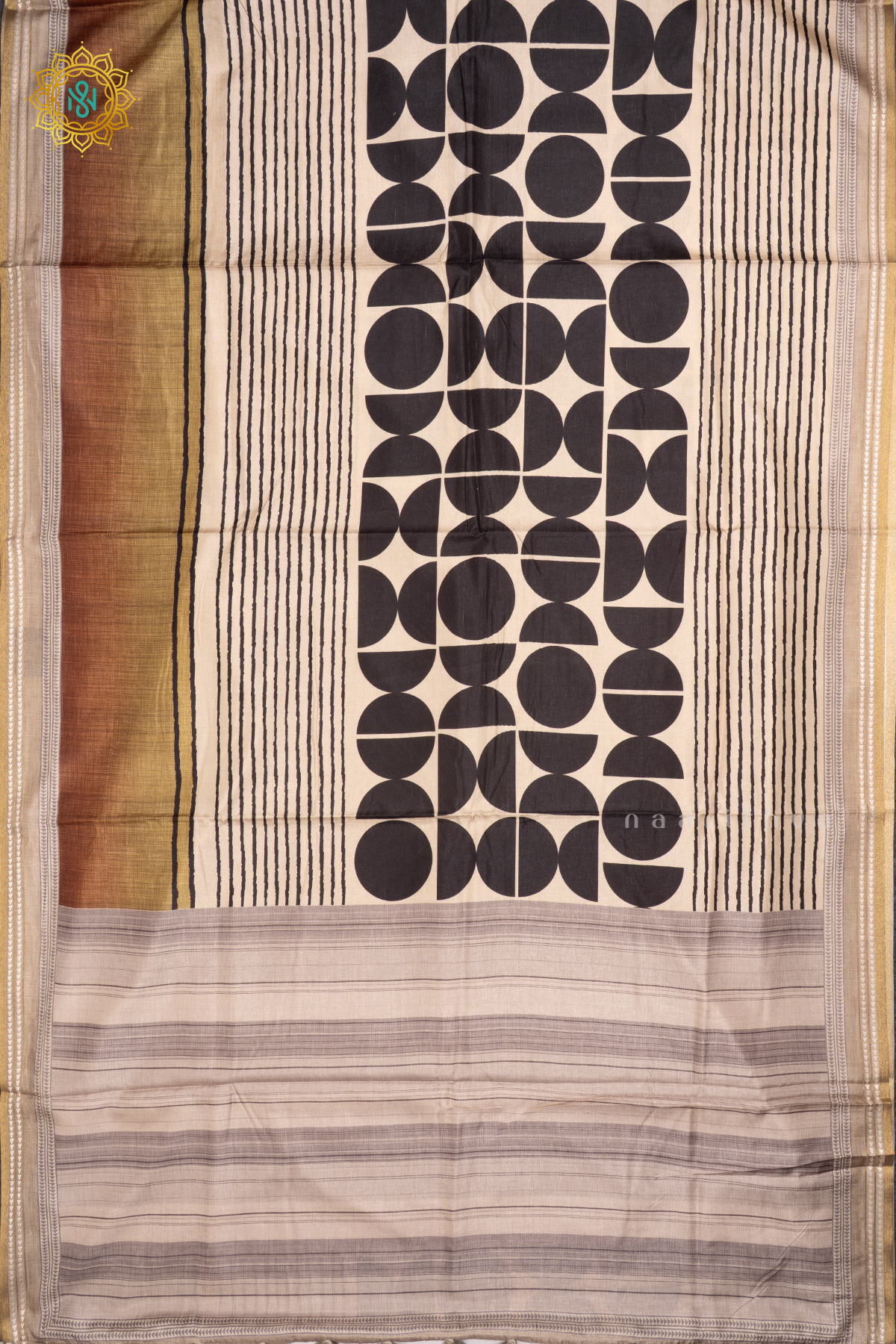BEIGE WITH LIGHT BROWN - SEMI CREPE SILK SAREE DIGITAL PRINTS AND ZARI WOVEN BORDER