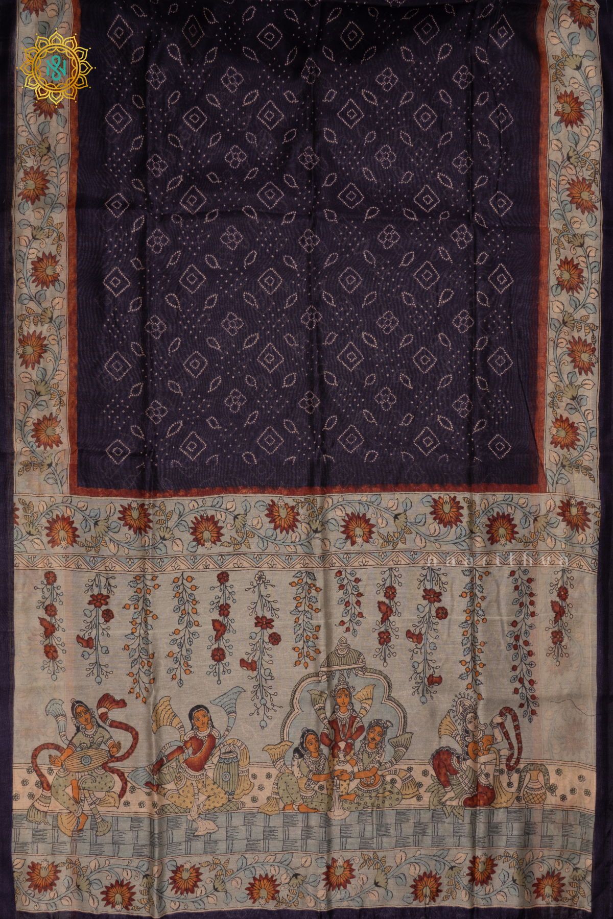 DEEP PURPLE WITH LIGHT BLUE - LINEN BY COTTON SAREE