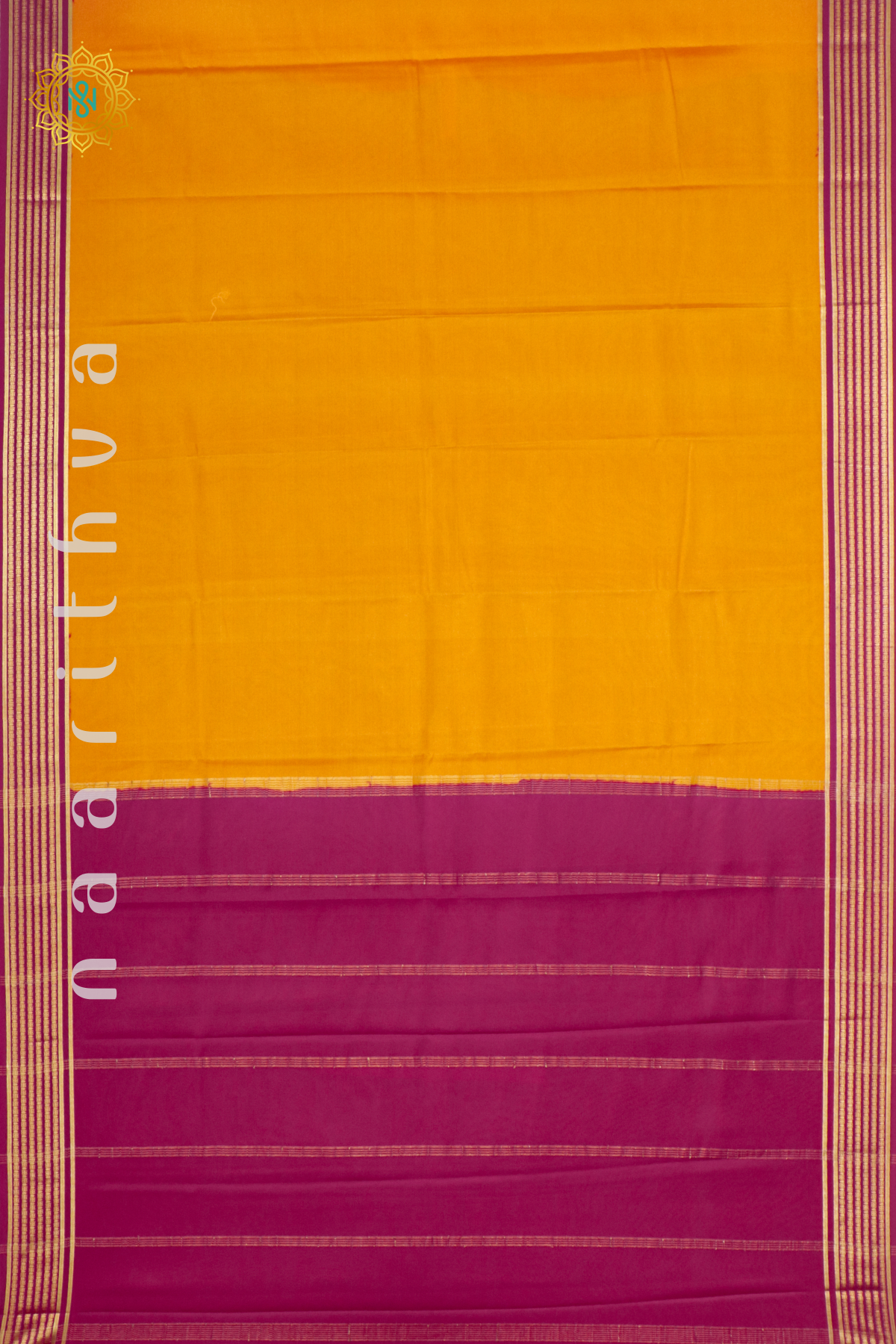 MANGO YELLOW WITH PINK - PURE MYSORE CREPE SILK