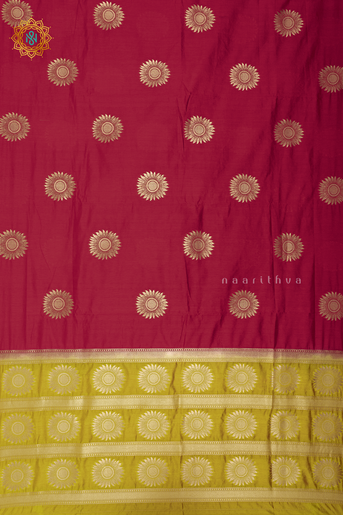 RED WITH YELLOW - SEMI RAW SILK