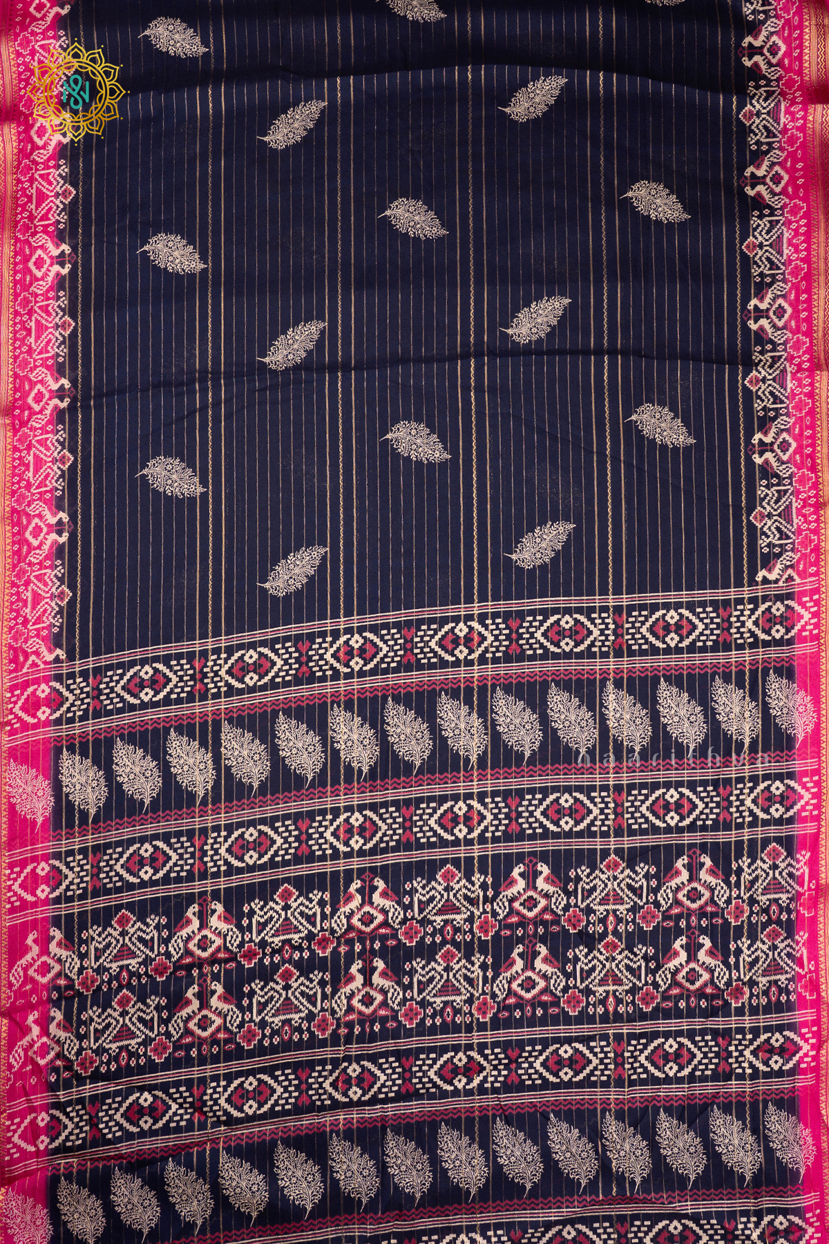 NAVY BLUE WITH PINK - SEMI GEORGETTE