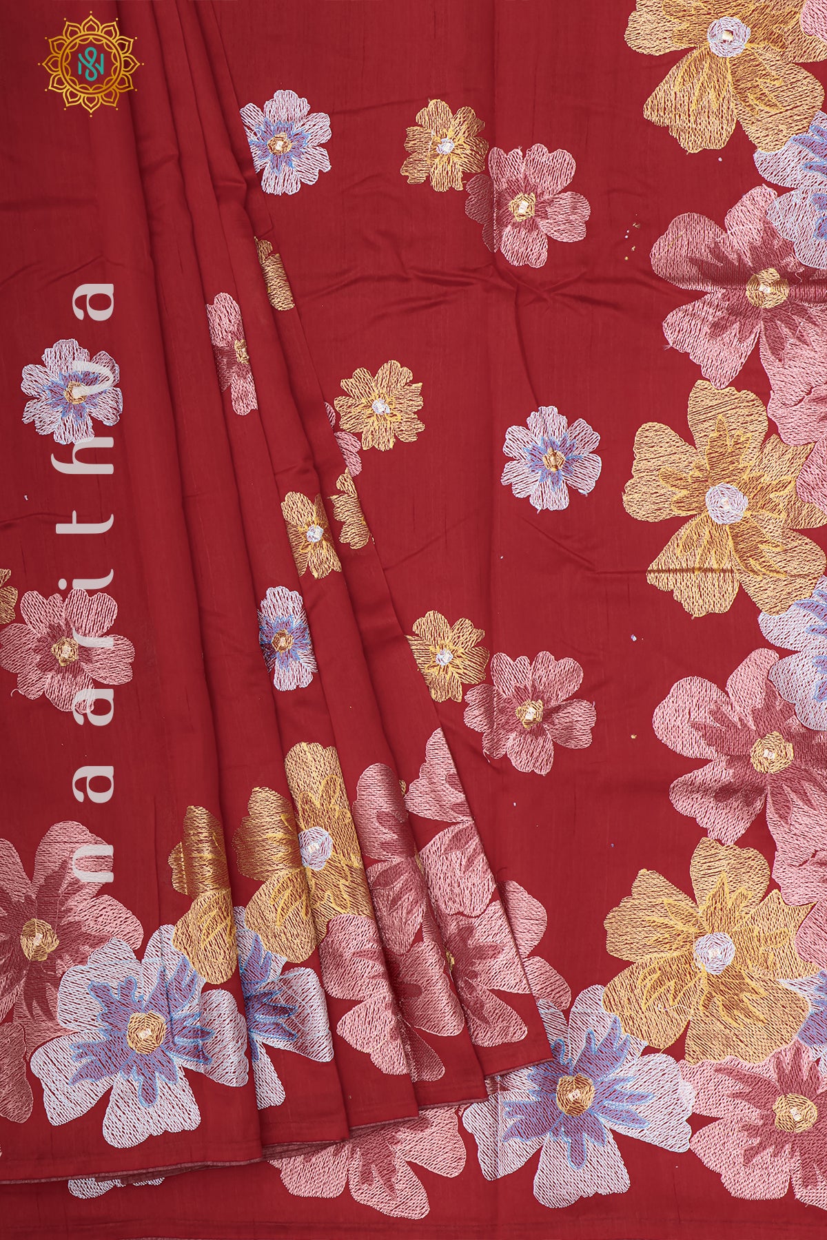 RED - SEMI TUSSAR SILK WITH EMBROIDER