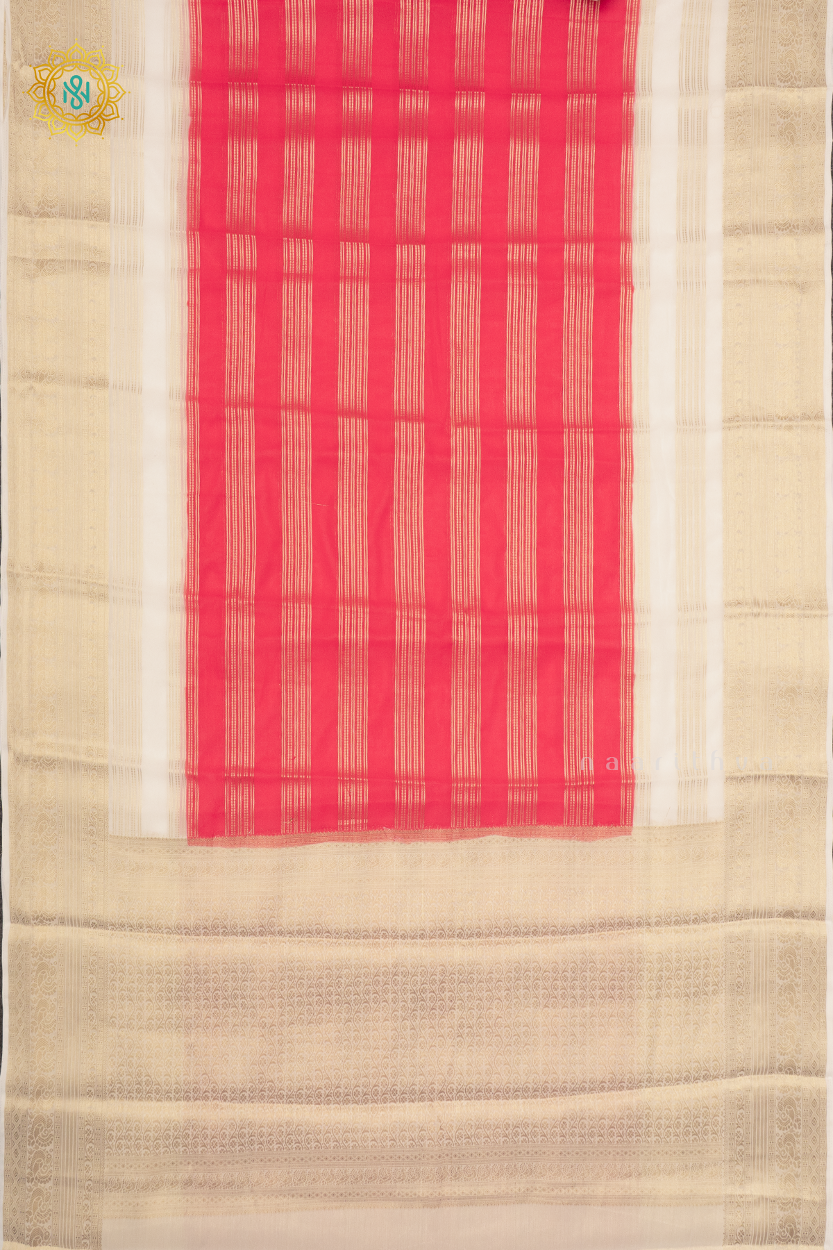 PEACHISH PINK WITH WHITE - SEMI CREPE GEORGETTE