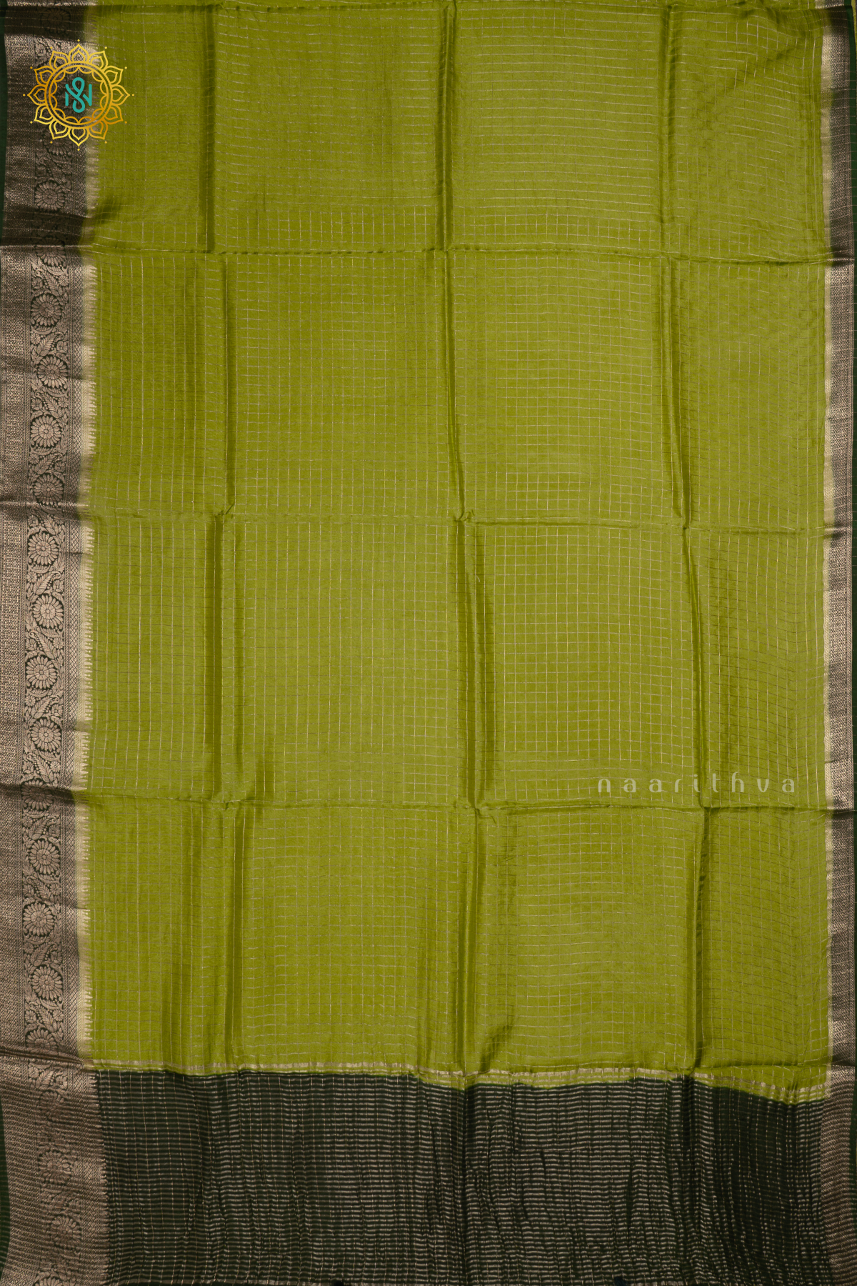 Parrot Green With Bottel Green - Semi Crepe Silk
