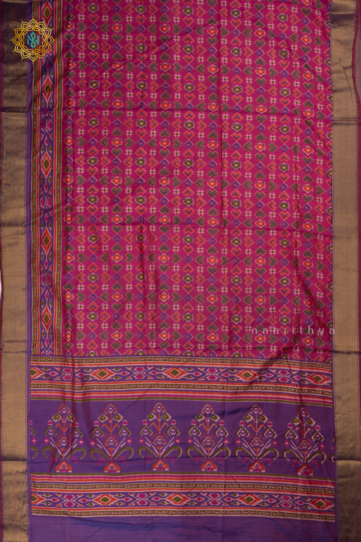 Pink with Purple - Semi Silk Saree Allover Patola Printed Body with Contrast Zari Border, Pallu and Blouse