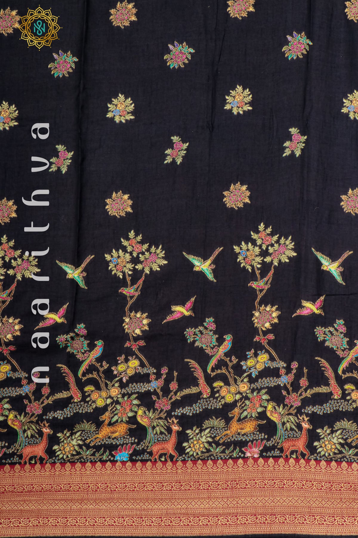 BLACK WITH MAROON - DOLA SILK