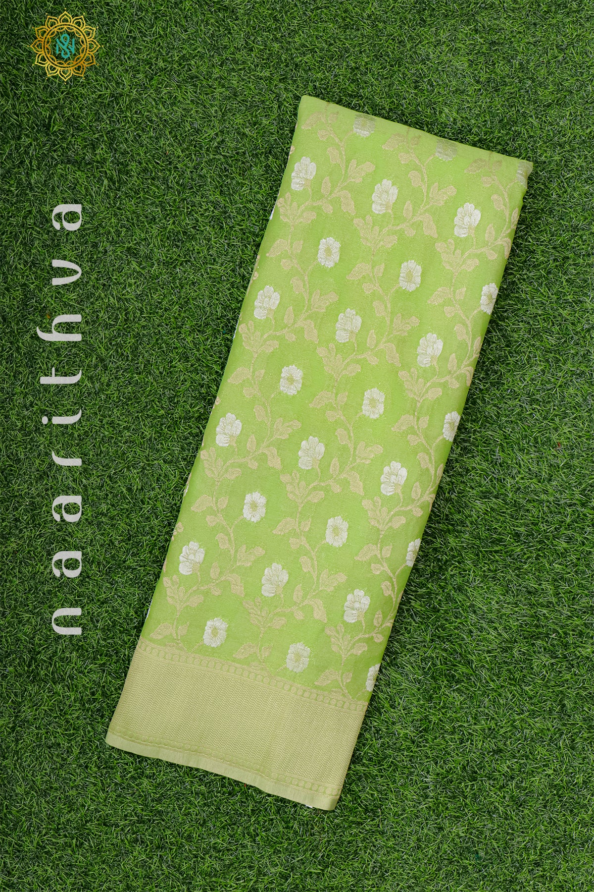 GREEN WITH PINK - SEMI CREPE GEORGETTE