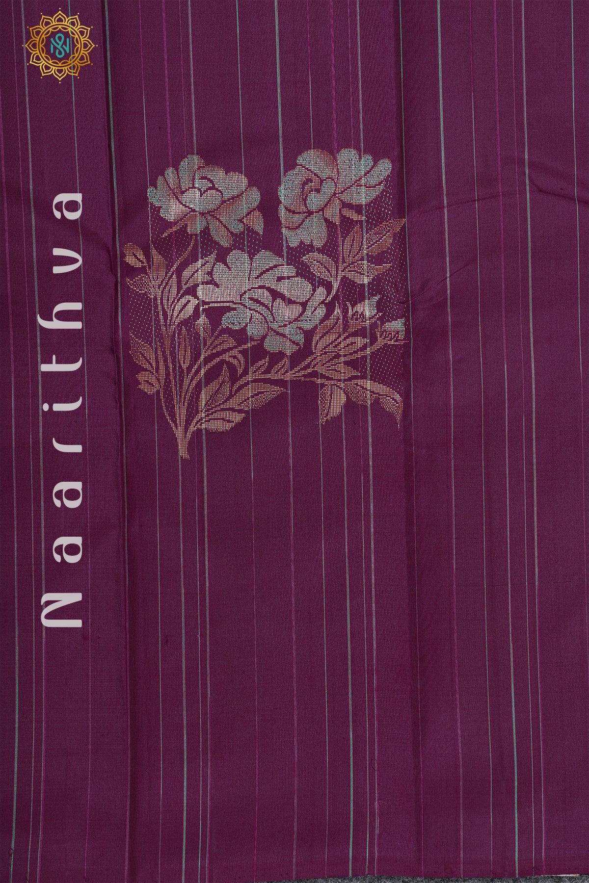 DEEP WINE WITH CYAN GREEN - PURE KANJIVARAM SILK WITH PURE ZARI