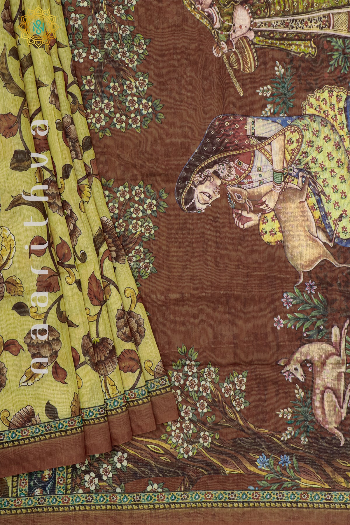 YELLOW WITH BROWN - CHANDERI SILK COTTON