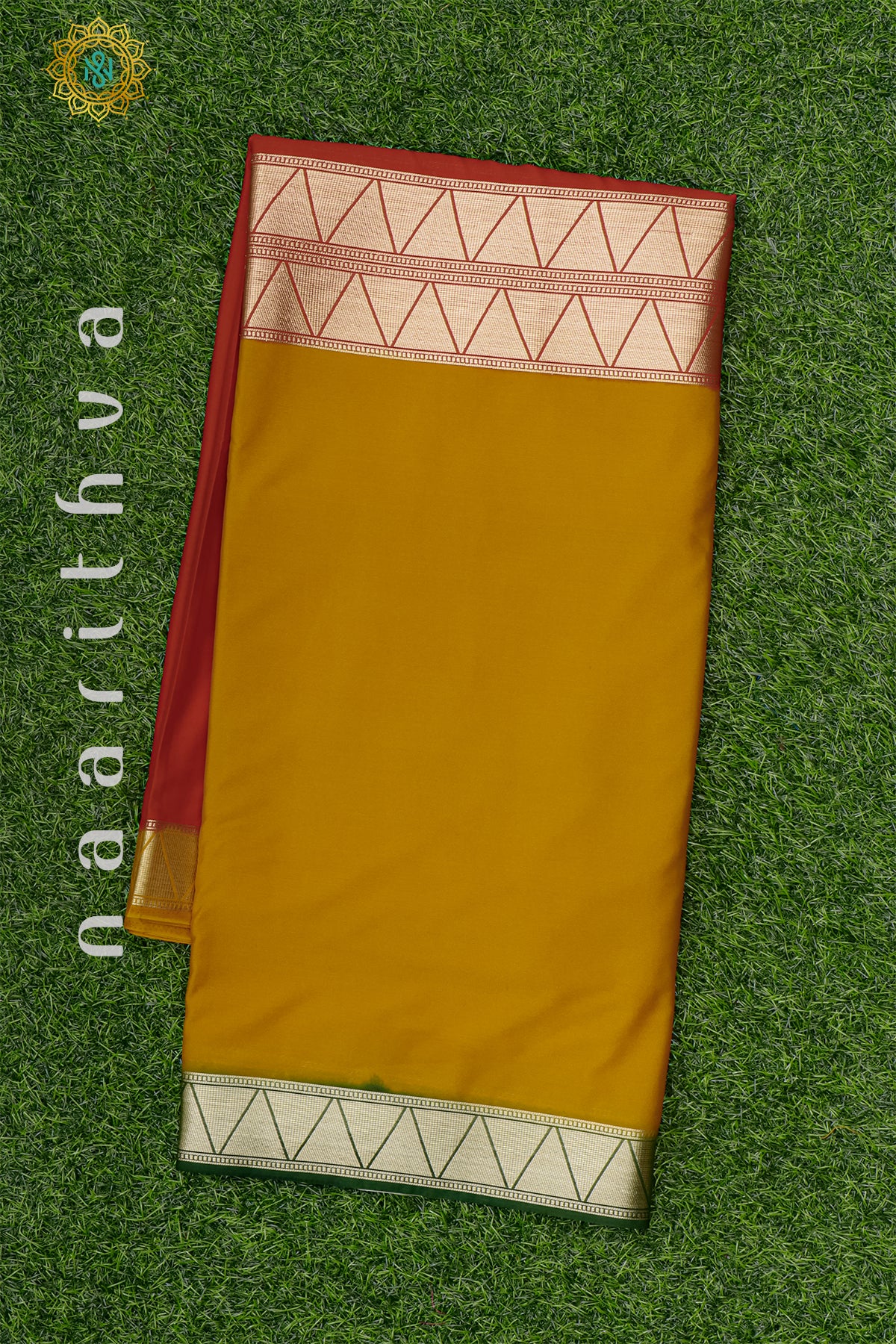 MUSTARD WITH RED & GREEN - SEMI MYSORE CREPE SILK