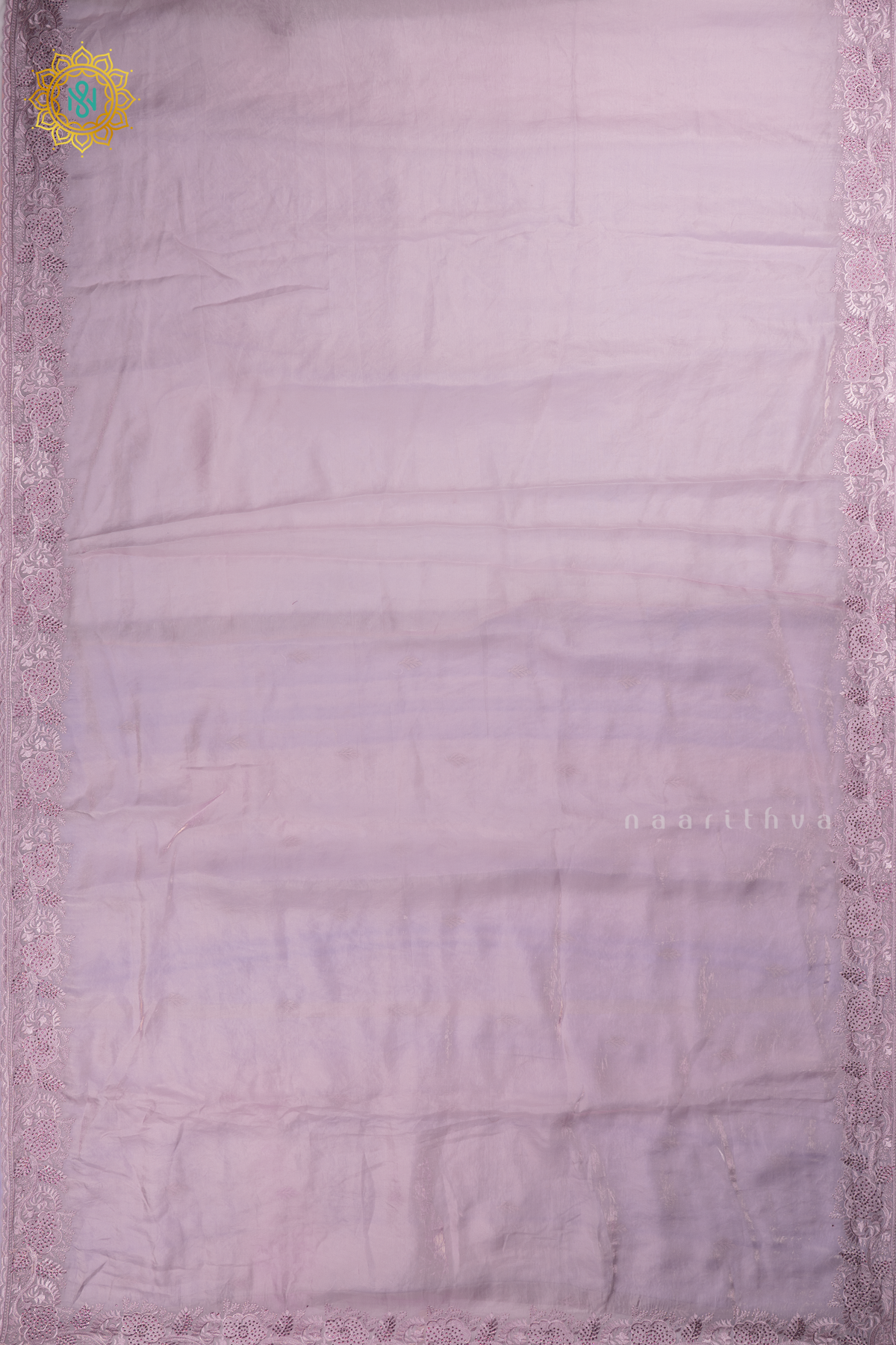 Lavender - Tissue Organza Saree with Allover Plain Body with Thread Work and Stone work border