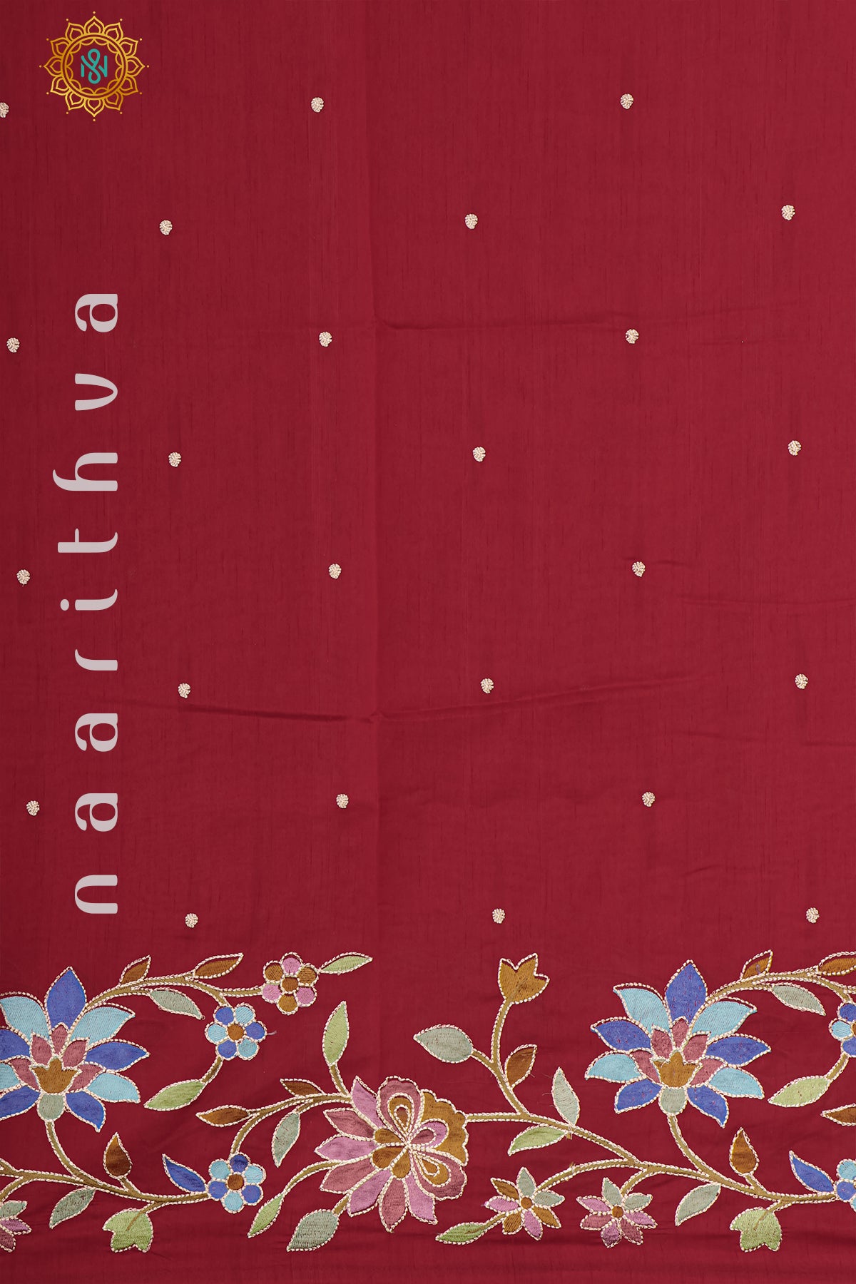 RED - SEMI TUSSAR SILK WITH EMBROIDERY