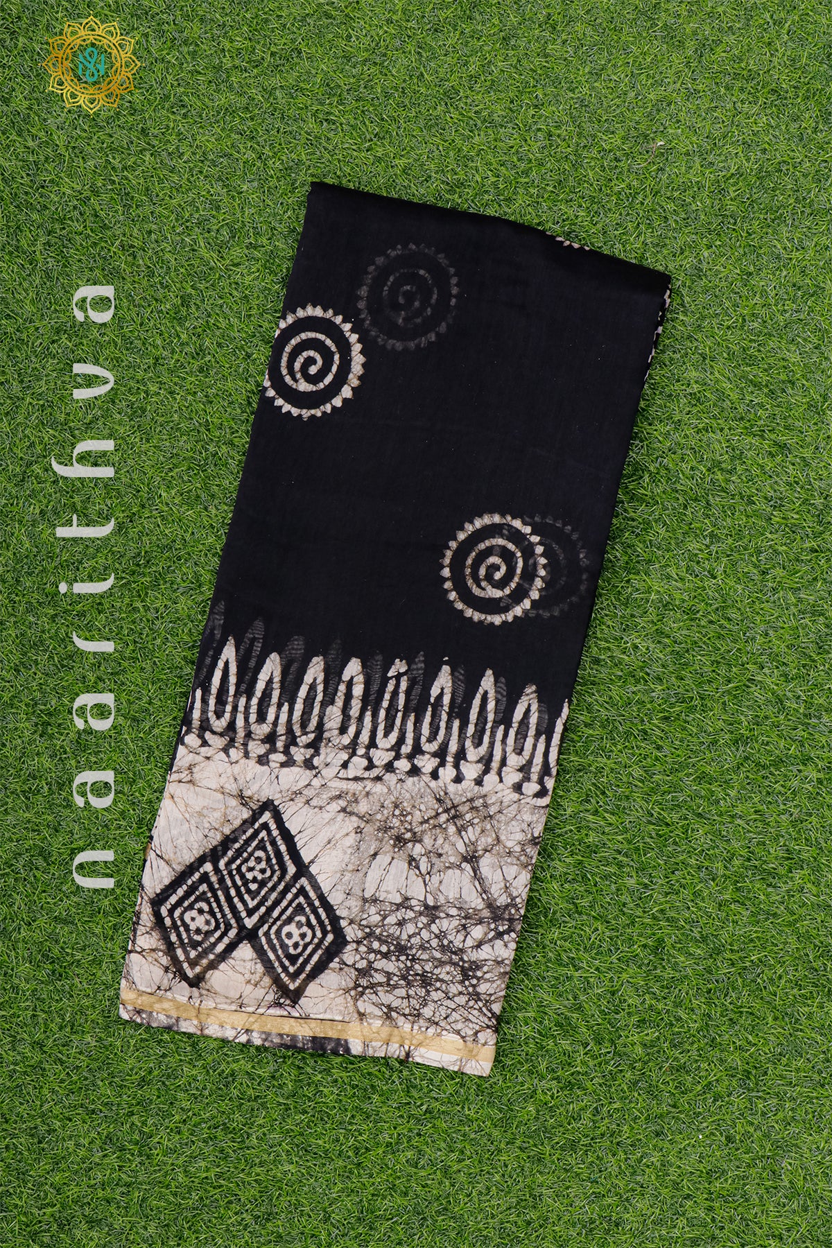 BLACK WITH WHITE - CHANDERI SILK COTTON