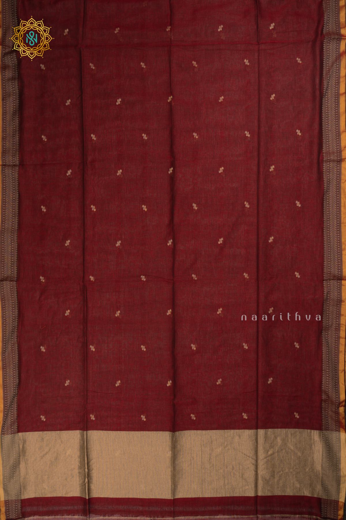 Dark Red Mul Cotton Saree Thread Woven Buttas On The Body With Thread and Zari Woven Border