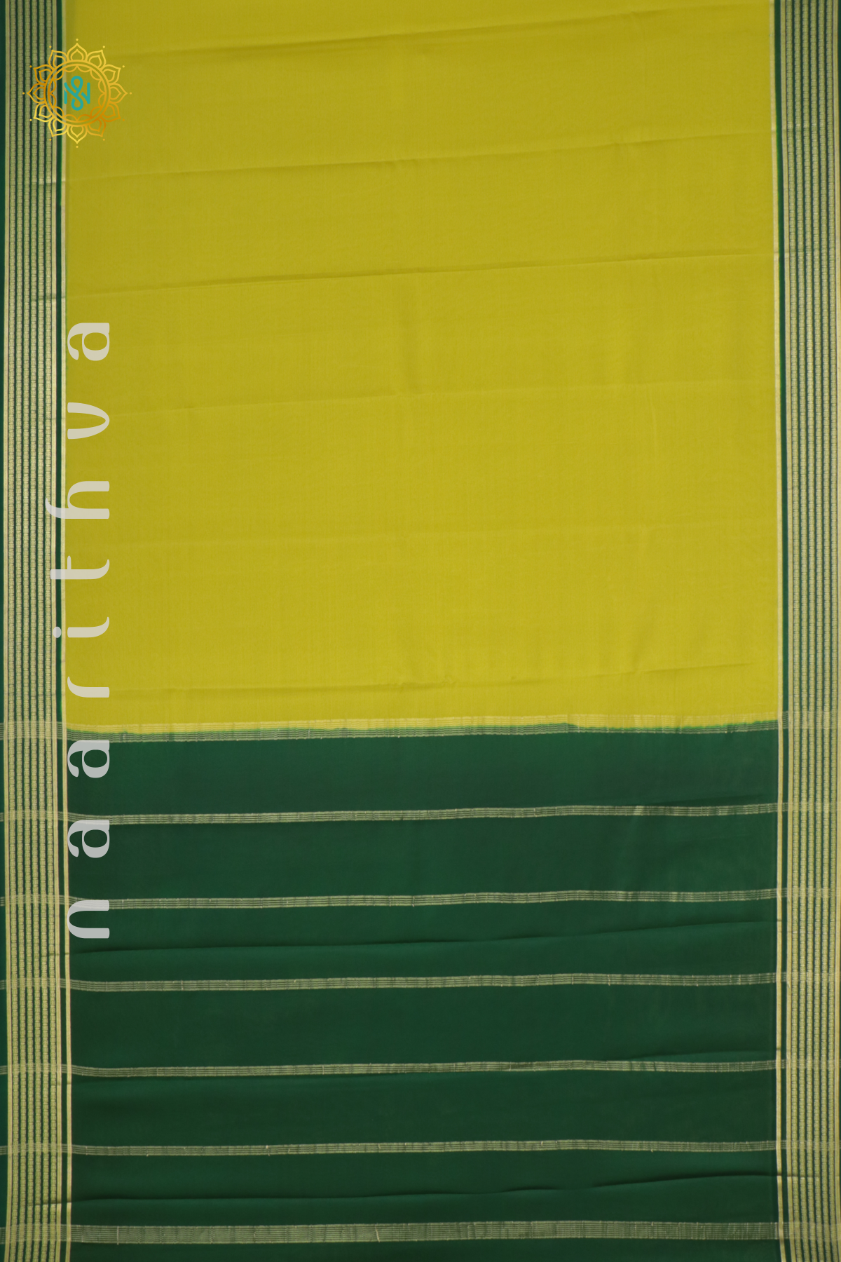 PARROT GREEN WITH BOTTLE GREEN - PURE MYSORE CREPE SILK