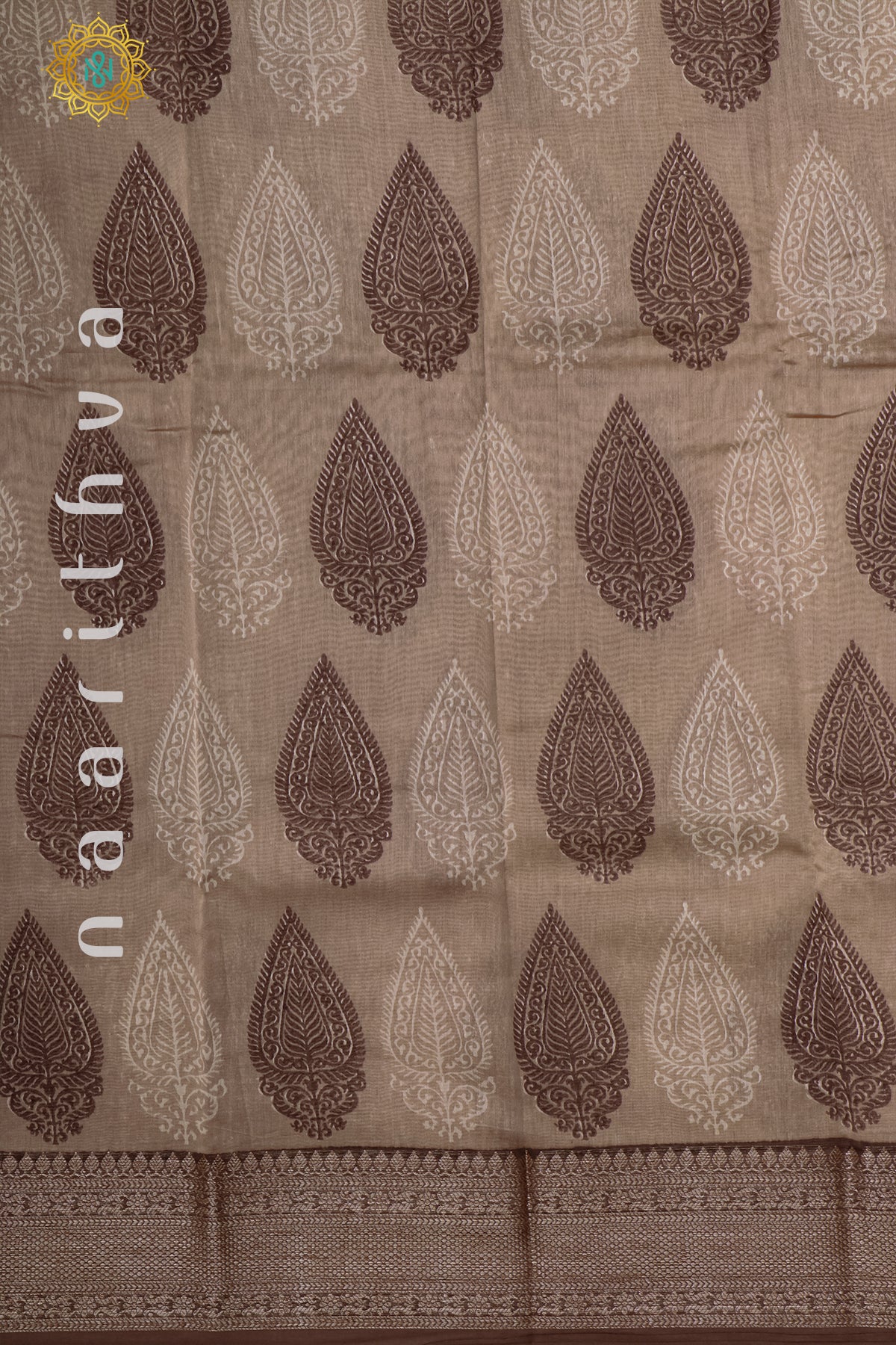 BEIGE WITH DARK BROWN - CHANDERI SILK COTTON