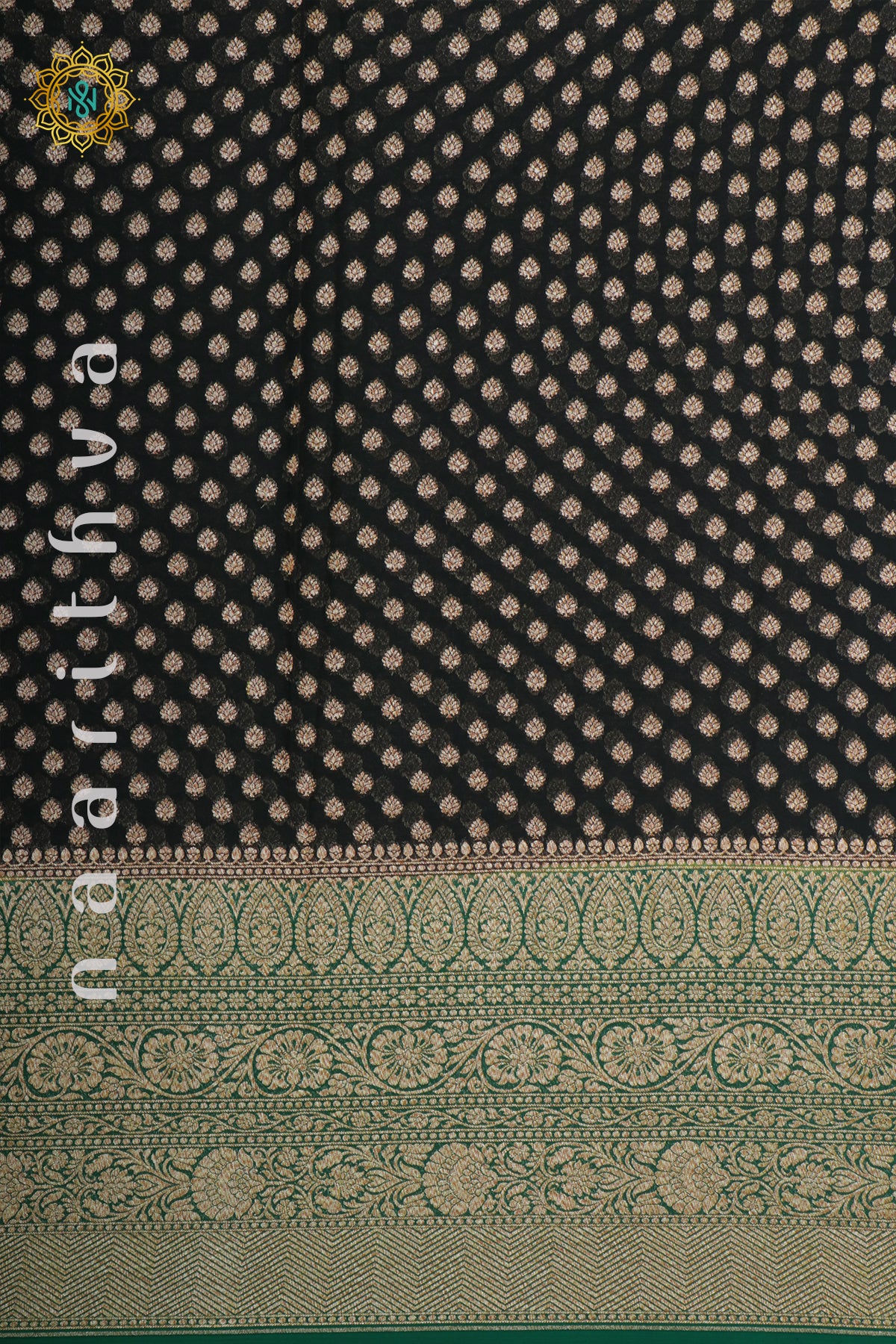 BLACK WITH GREEN - PURE BANARASI KHADDI GEORGETTE