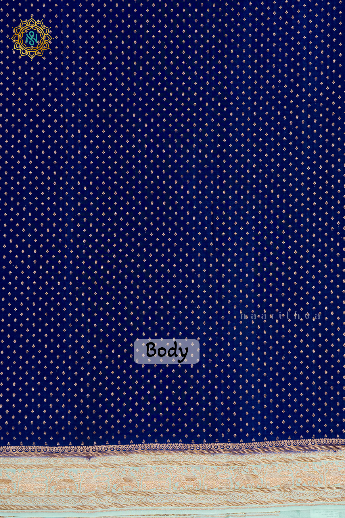 BLUE WITH AQUA GREEN - PURE BANRASI CREPE SILK