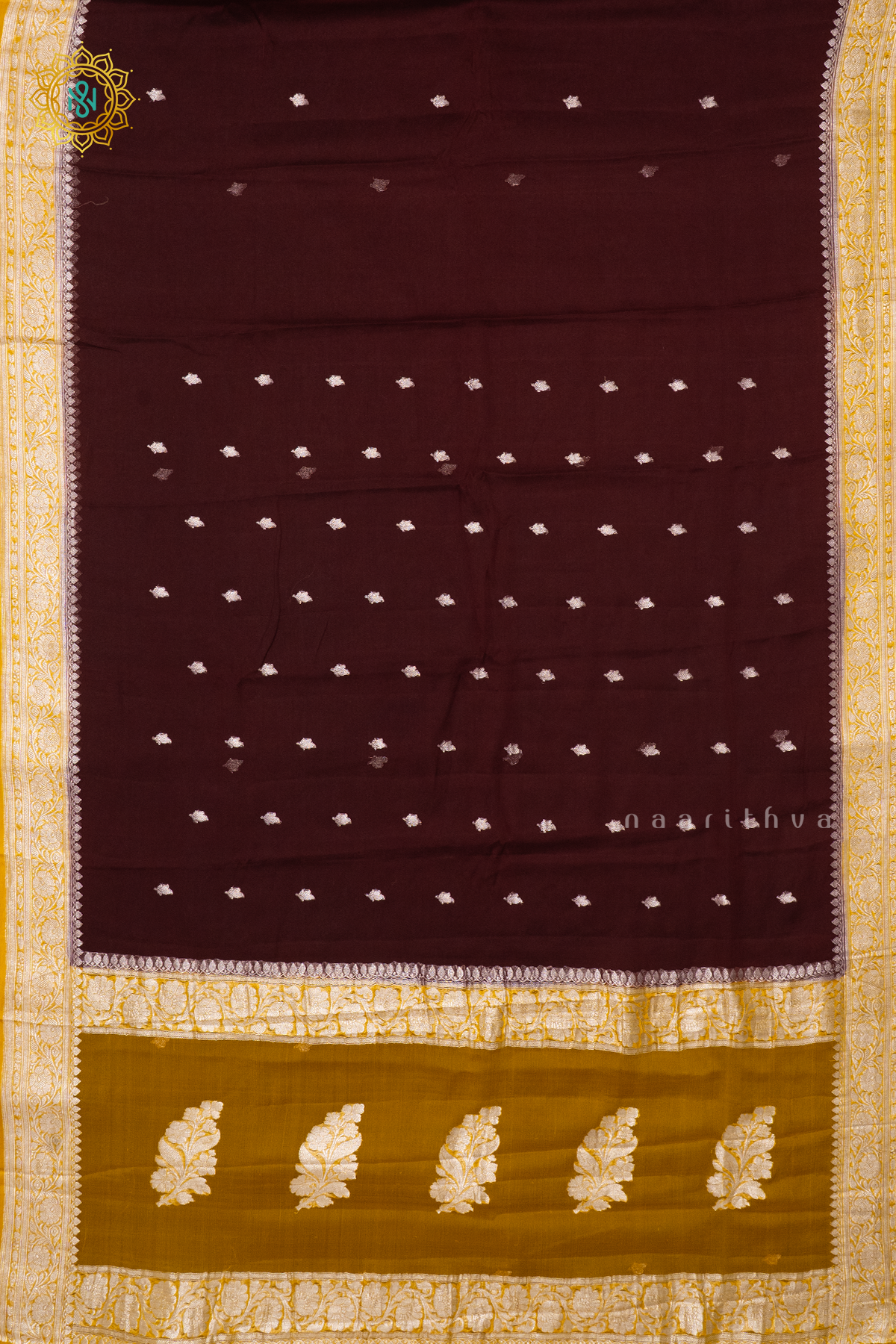 BROWN WITH MUSTARD - PURE BANARASI CHIFFON