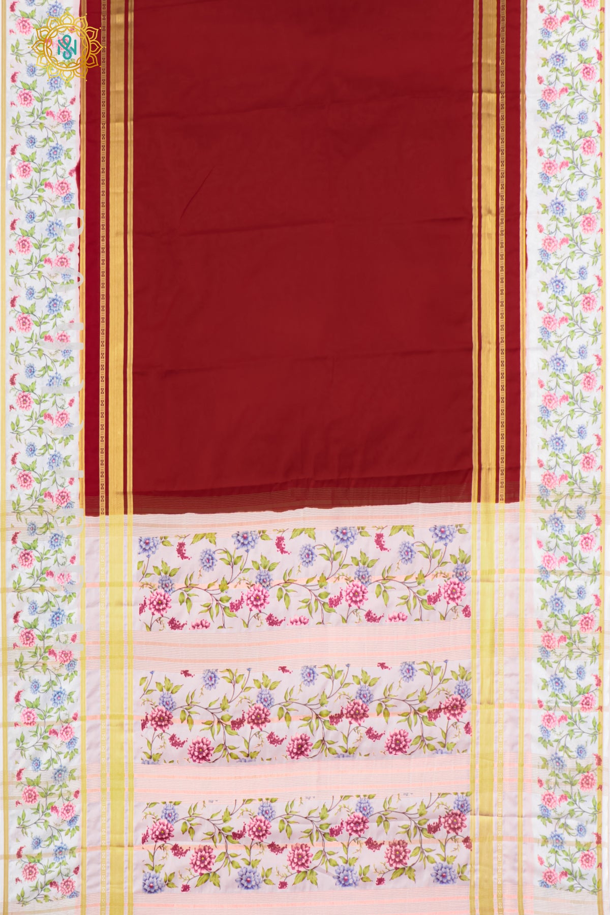 RED WITH WHITE - SEMI MYSORE SILK