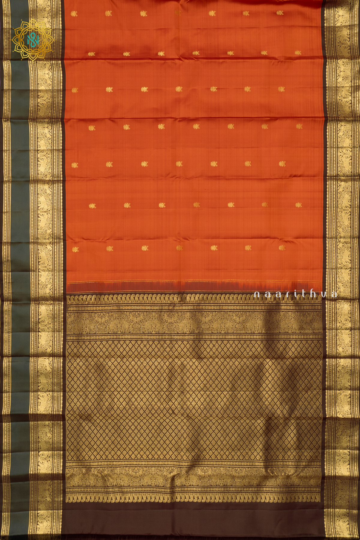 RUST ORANGE WITH BROWN - PURE KANJIVARAM SILK