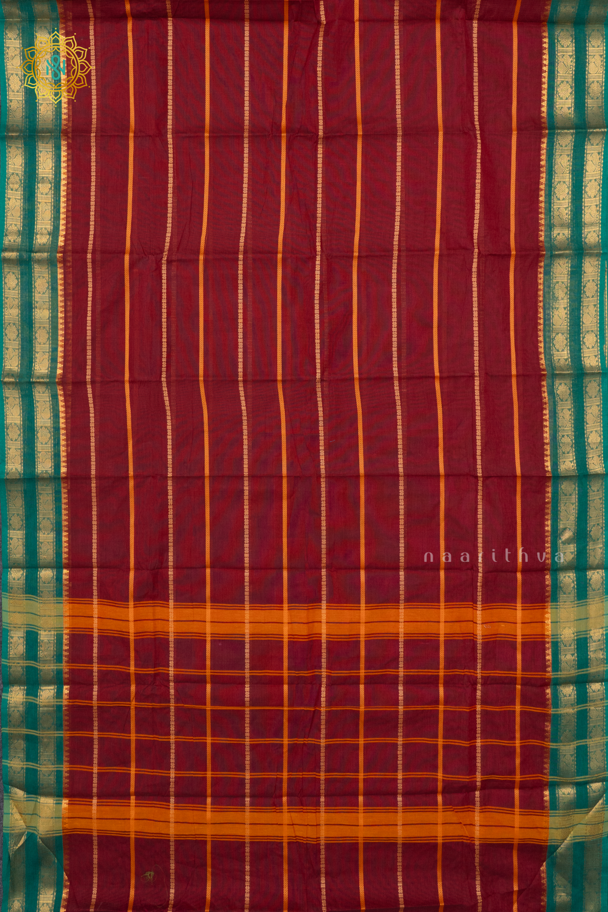 MAROON WITH CYAN GREEN - CHETTINAD COTTON