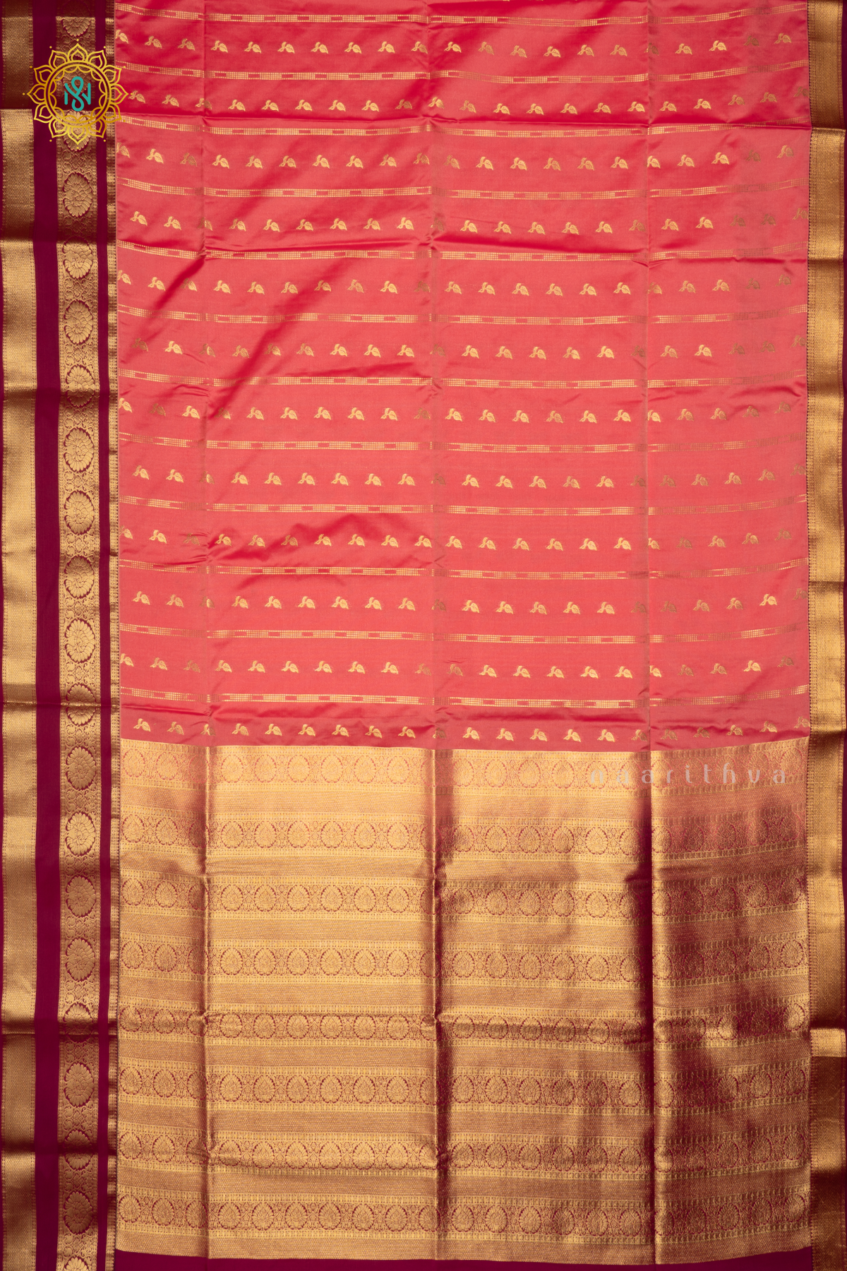 PINK WITH MAGENTA - SEMI KANCHI SAREE ALLOVER ZARI BUTTAS AND CONTRAST GAP BORDER