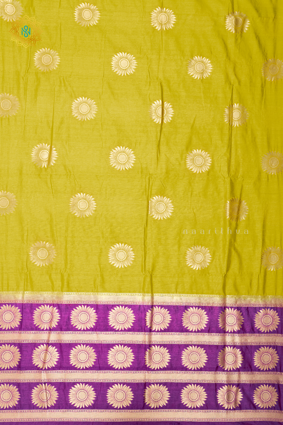 LEMON YELLOW WITH PURPLE - SEMI RAW SILK