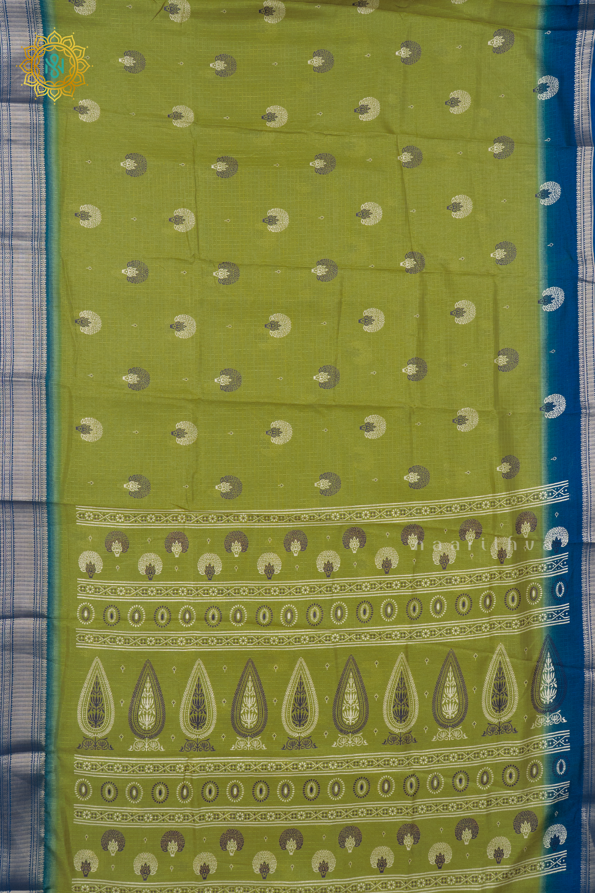 PARROT GREEN WITH TEAL BLUE - DOLA SILK