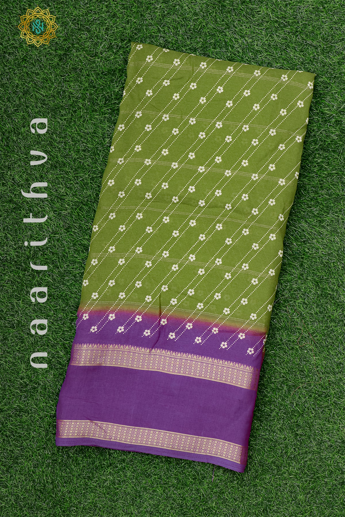 PARROT GREEN WITH PURPLE - SEMI GEORGETTE