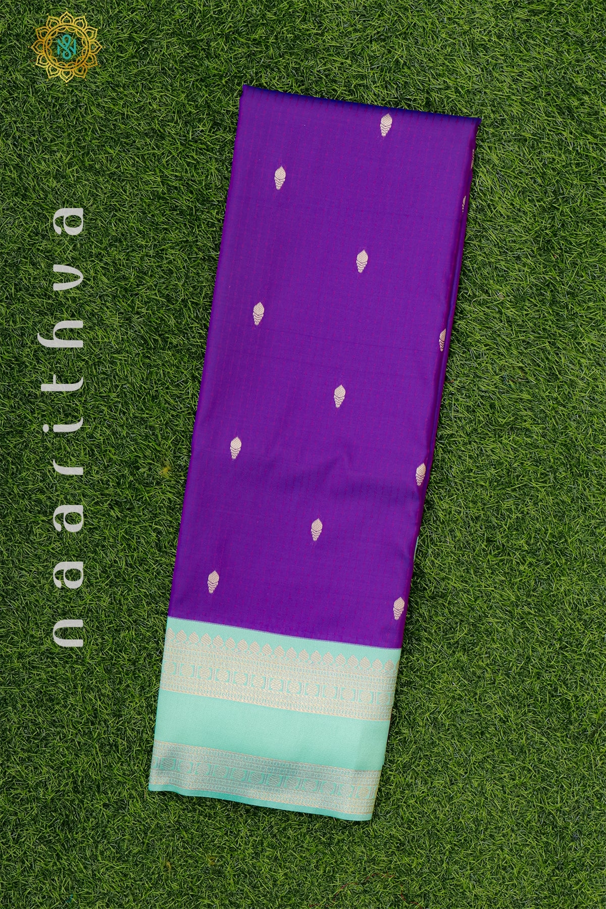 PURPLE WITH AQUA GREEN - SEMI SILK