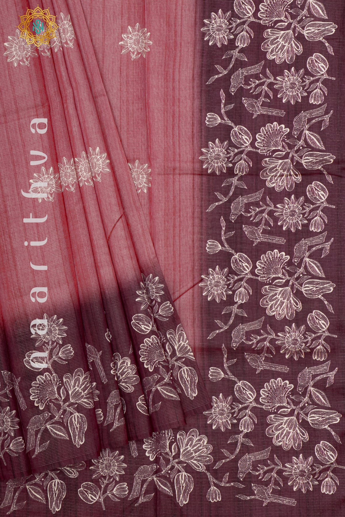 PINK WITH PURPLE - SEMI TUSSAR SILK