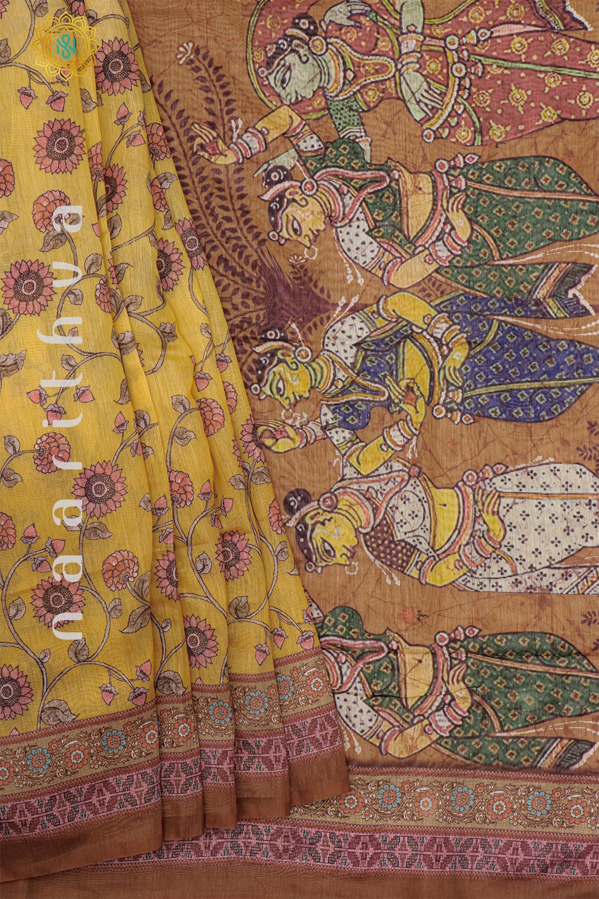 YELLOW WITH RUST ORANGE - CHANDERI SILK COTTON