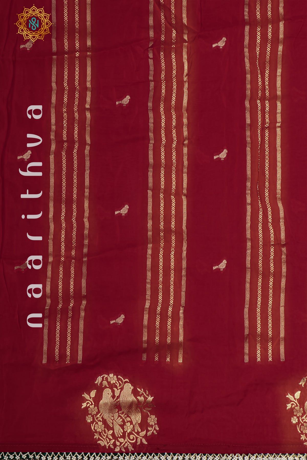 RED WITH BOTTLE GREEN - DOLA SILK