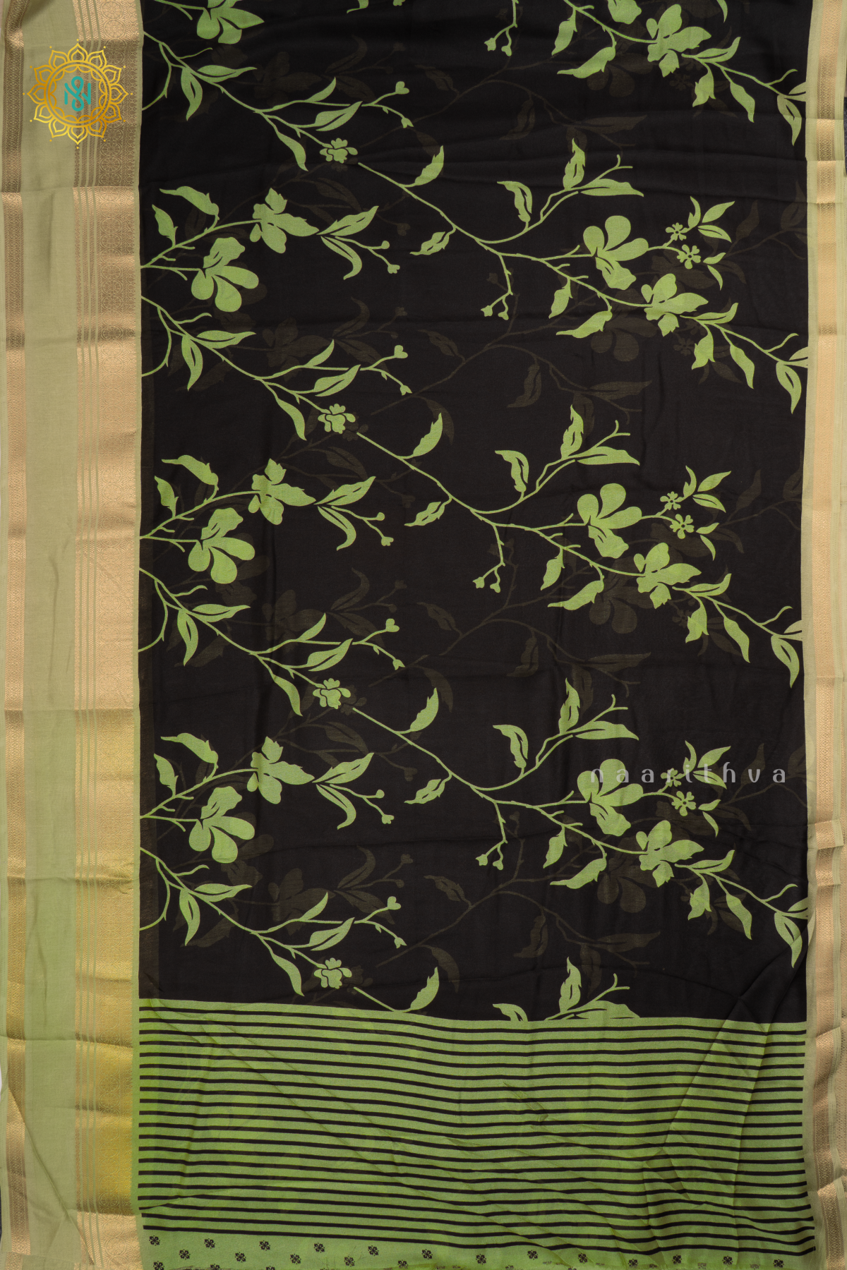 BLACK WITH GREEN - SEMI GEORGETTE