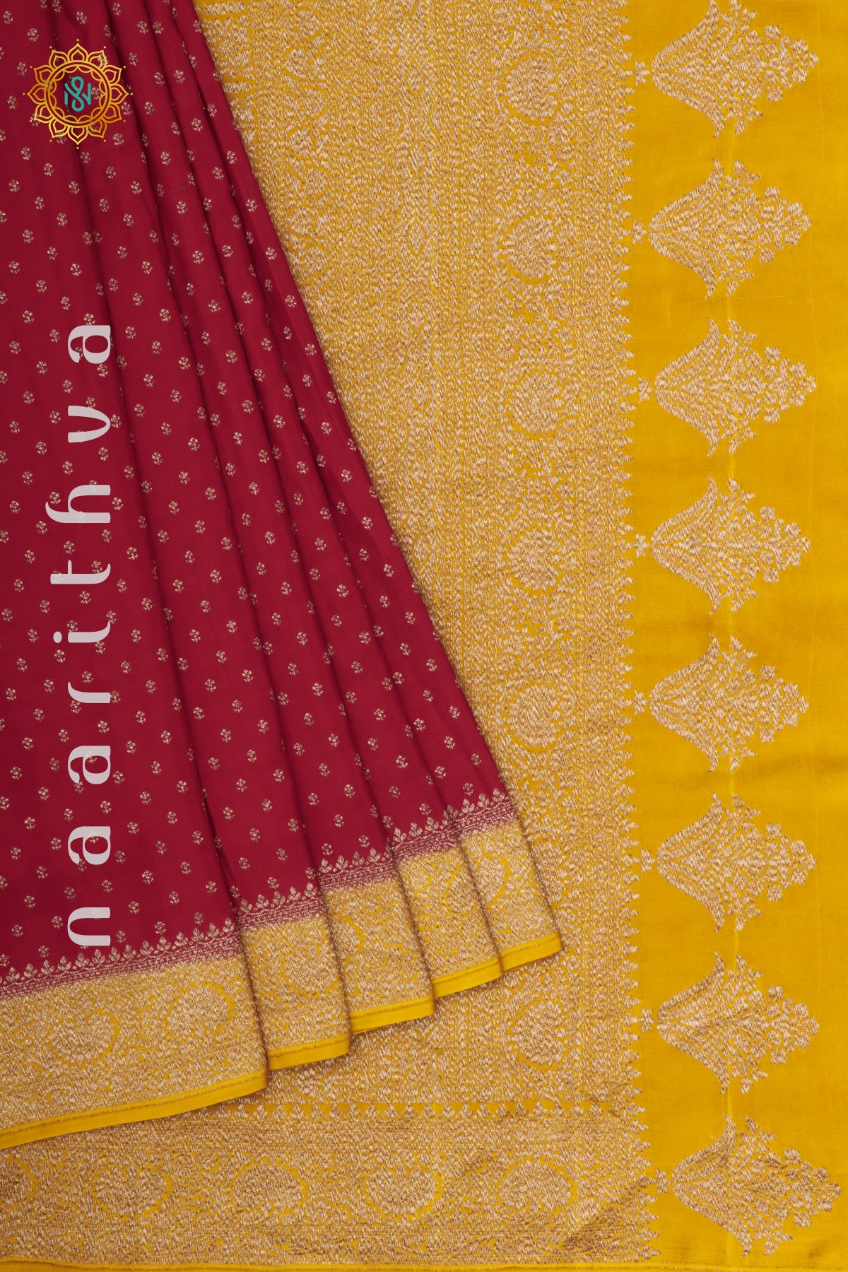 RED WITH YELLOW - PURE BANARASI CREPE SILK