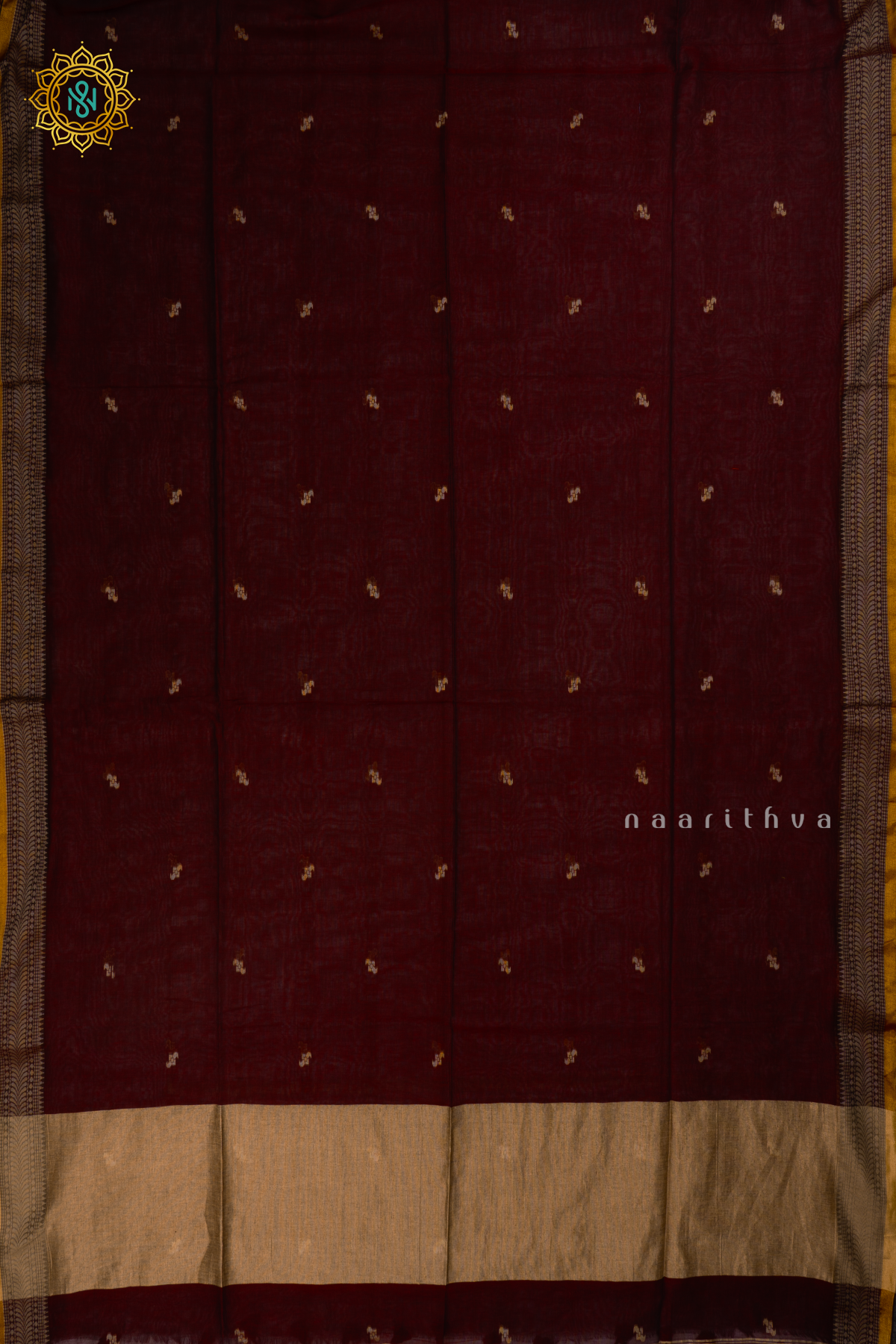 Maroon Mul Cotton Saree Thread Woven Buttas On The Body With Thread and Zari Woven Border