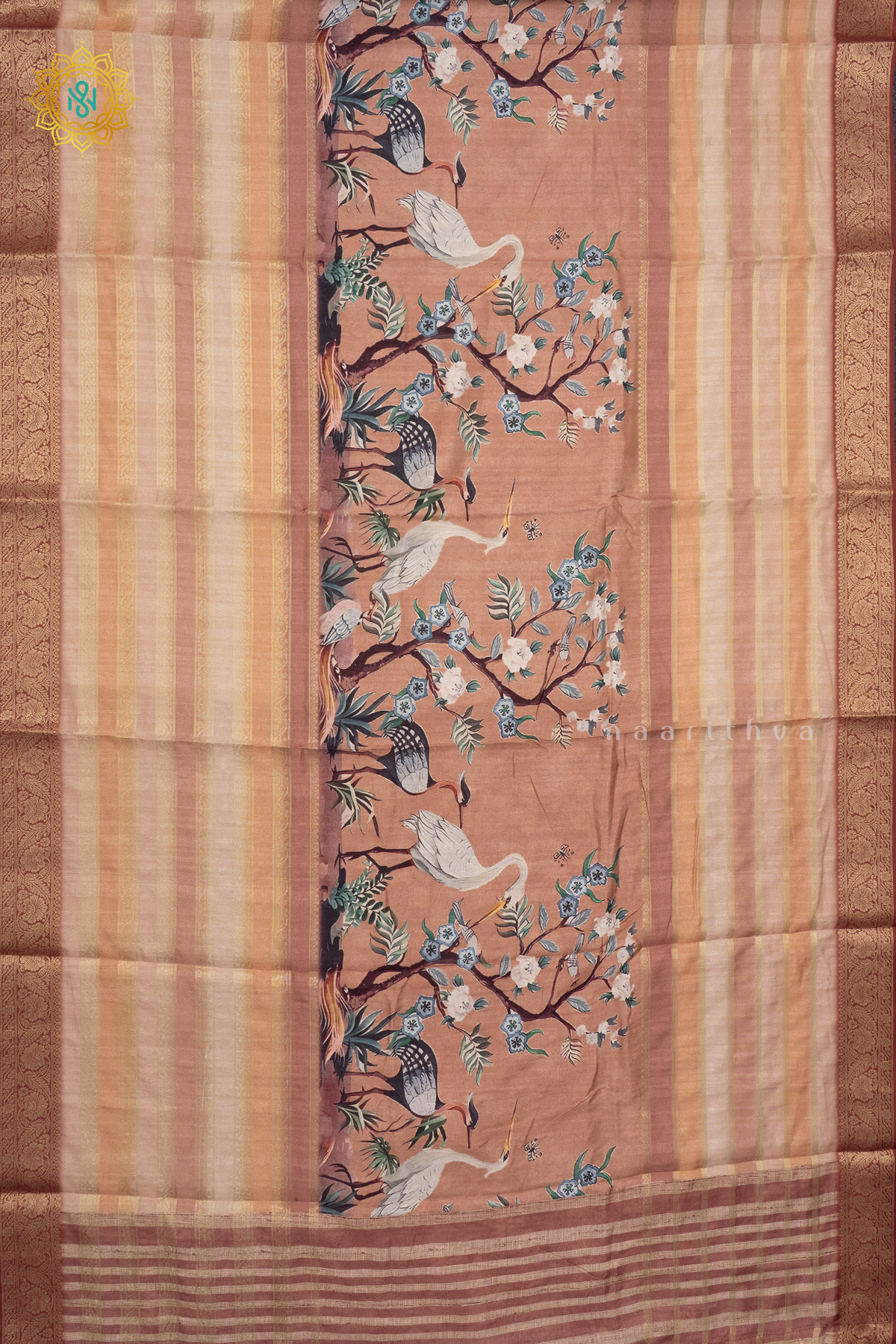 PEACH WITH MAROON - SEMI CREPE SILK