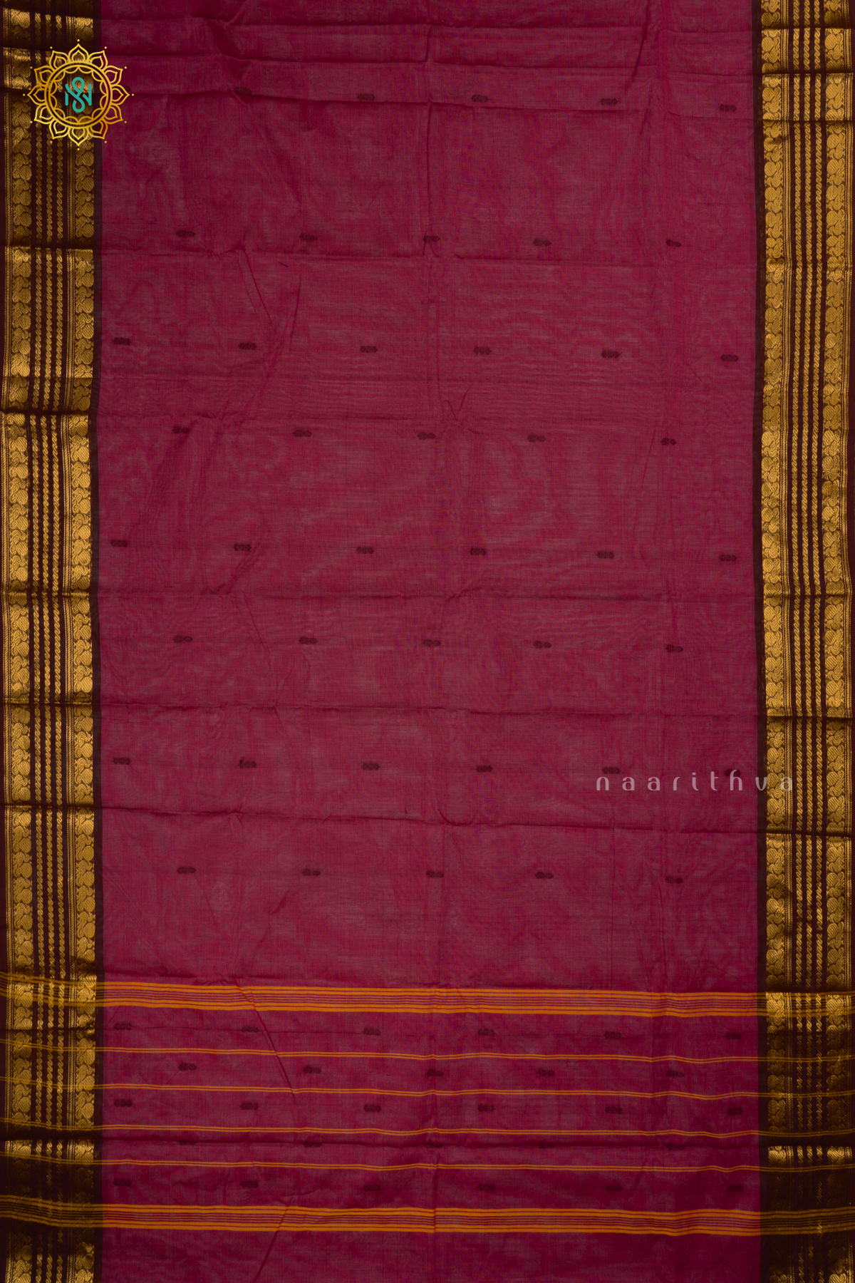 Magenta With Deep Wine - Chettinad Cotton Saree Allover Thread Woven Buttas With Contrast Zari Border