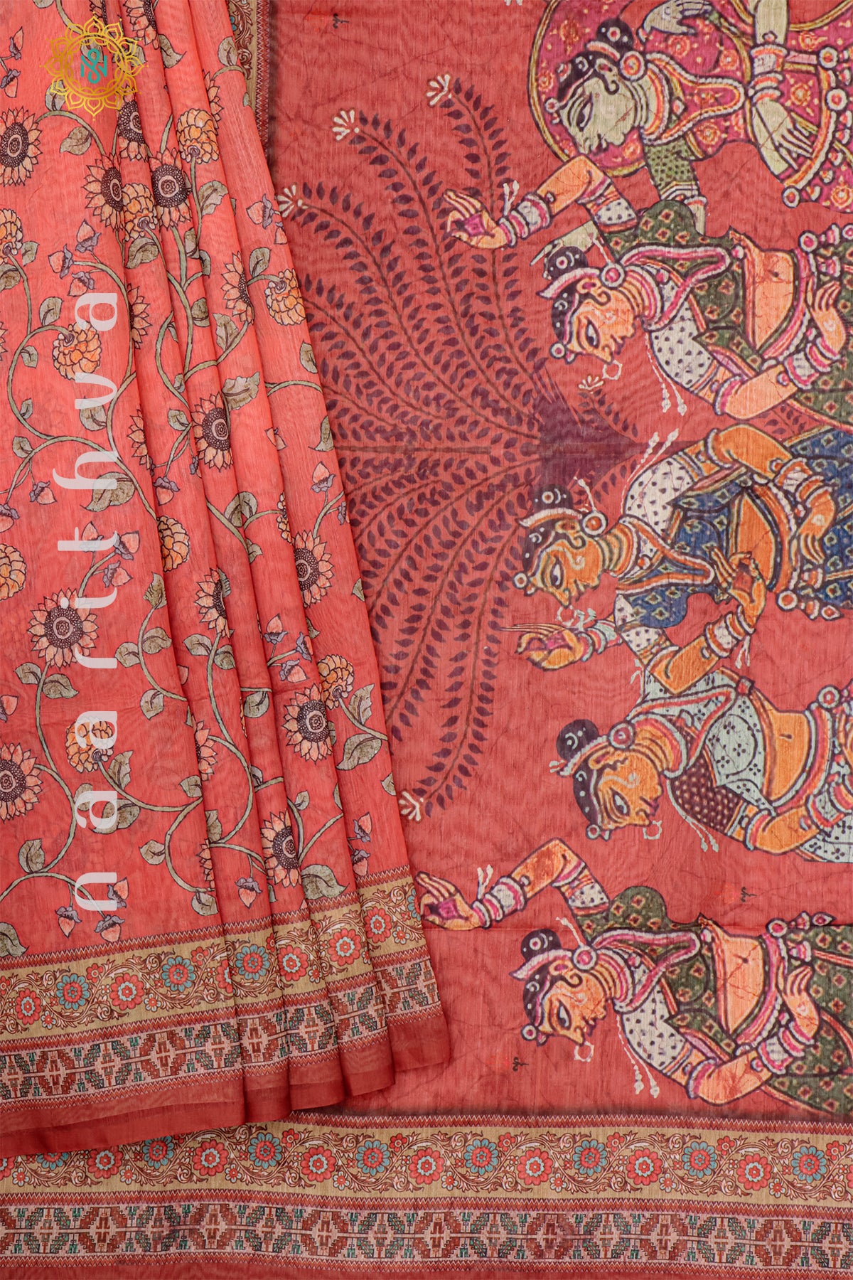 PEACH WITH RED - CHANDERI SILK COTTON