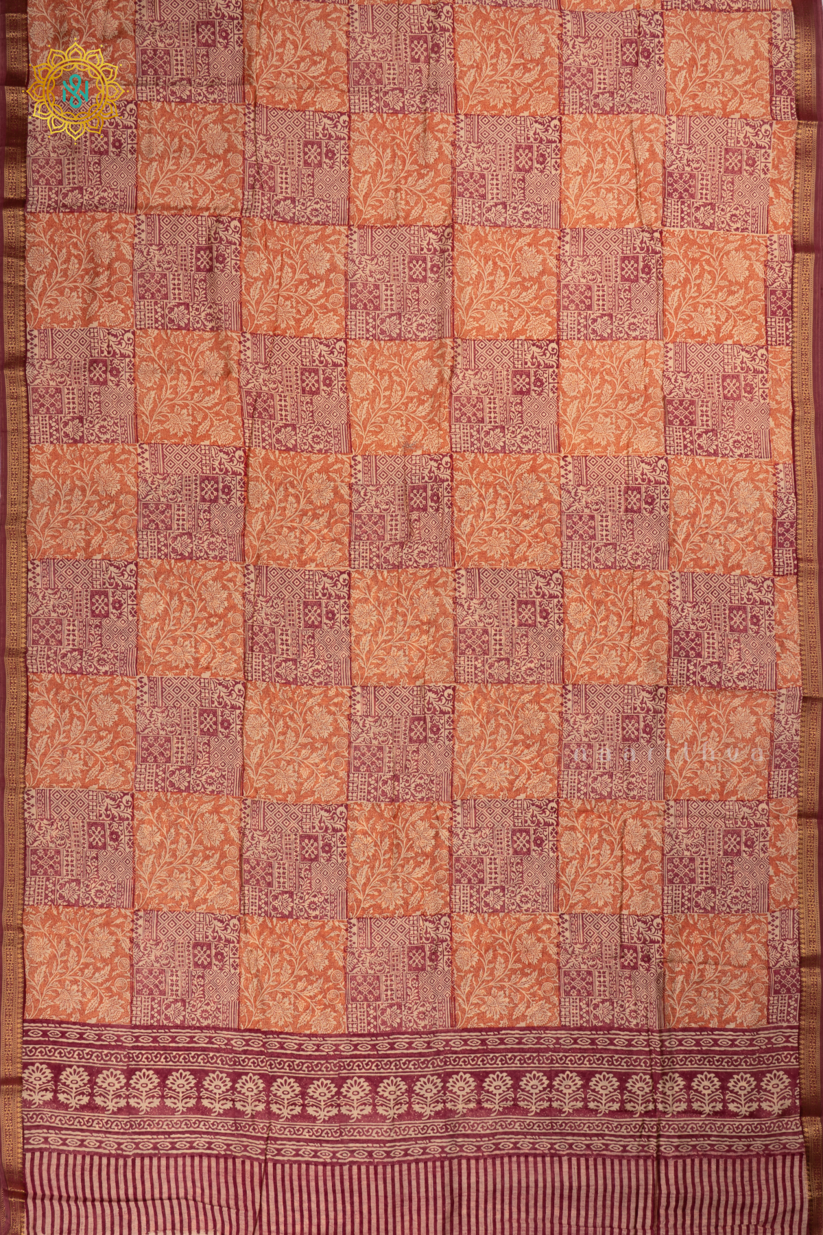 Marron with Light Brown Butter Crepe Saree with All-Over Printed Body and Zari Border