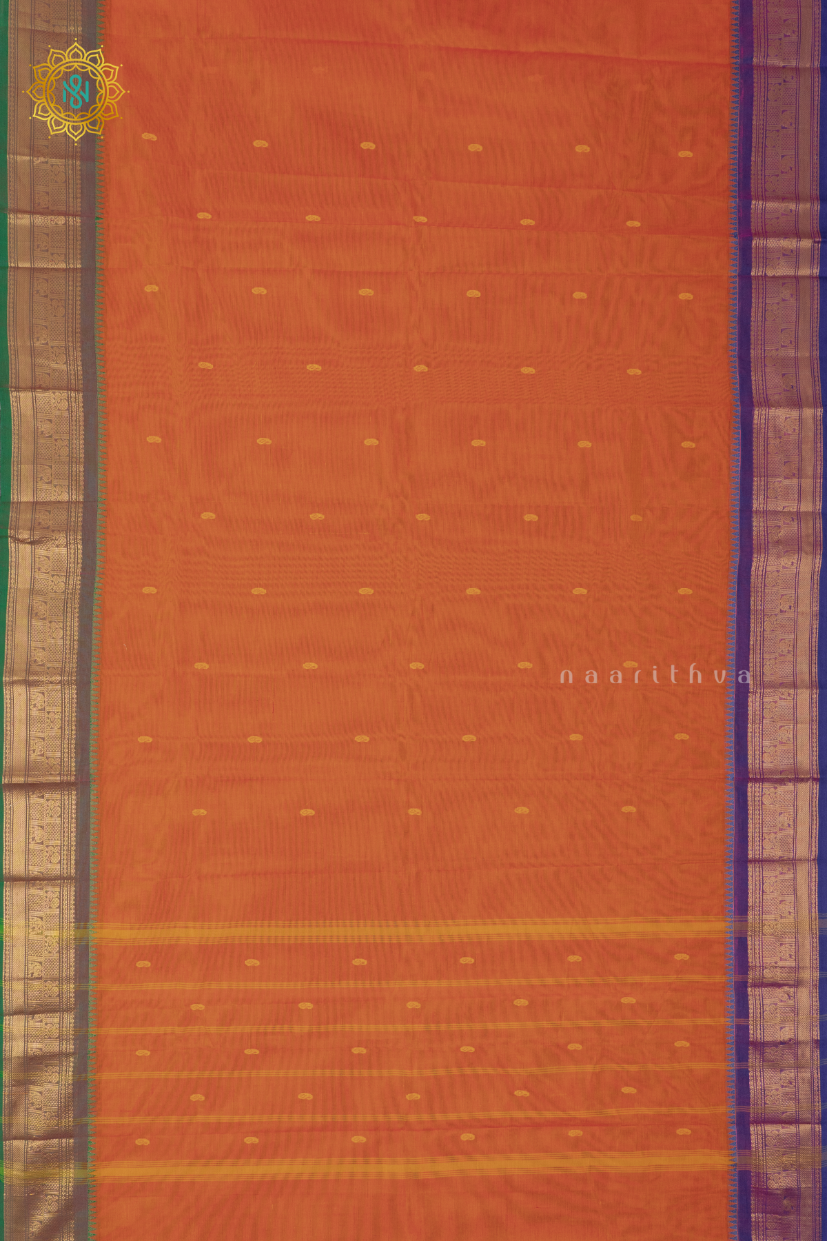 ORANGE WITH PURPLE & GREEN - CHETTINAD COTTON