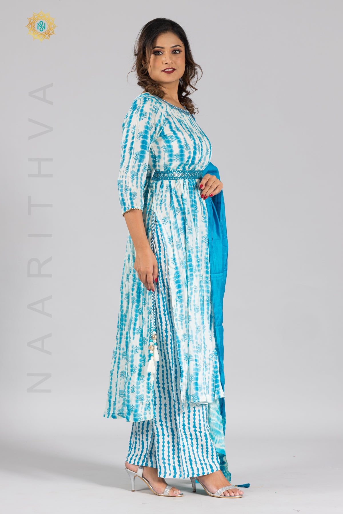 BLUE & WHITE - PARTY WEAR NAYRA CUT SALWAR SUIT WITH PARALLEL CUT PANT & DUPATTA