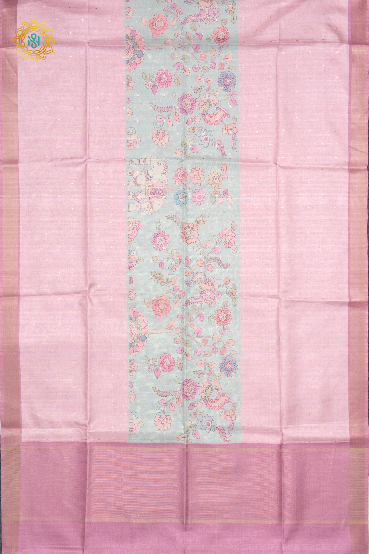 AQUA BLUE WITH PINK - SEMI TUSSAR
