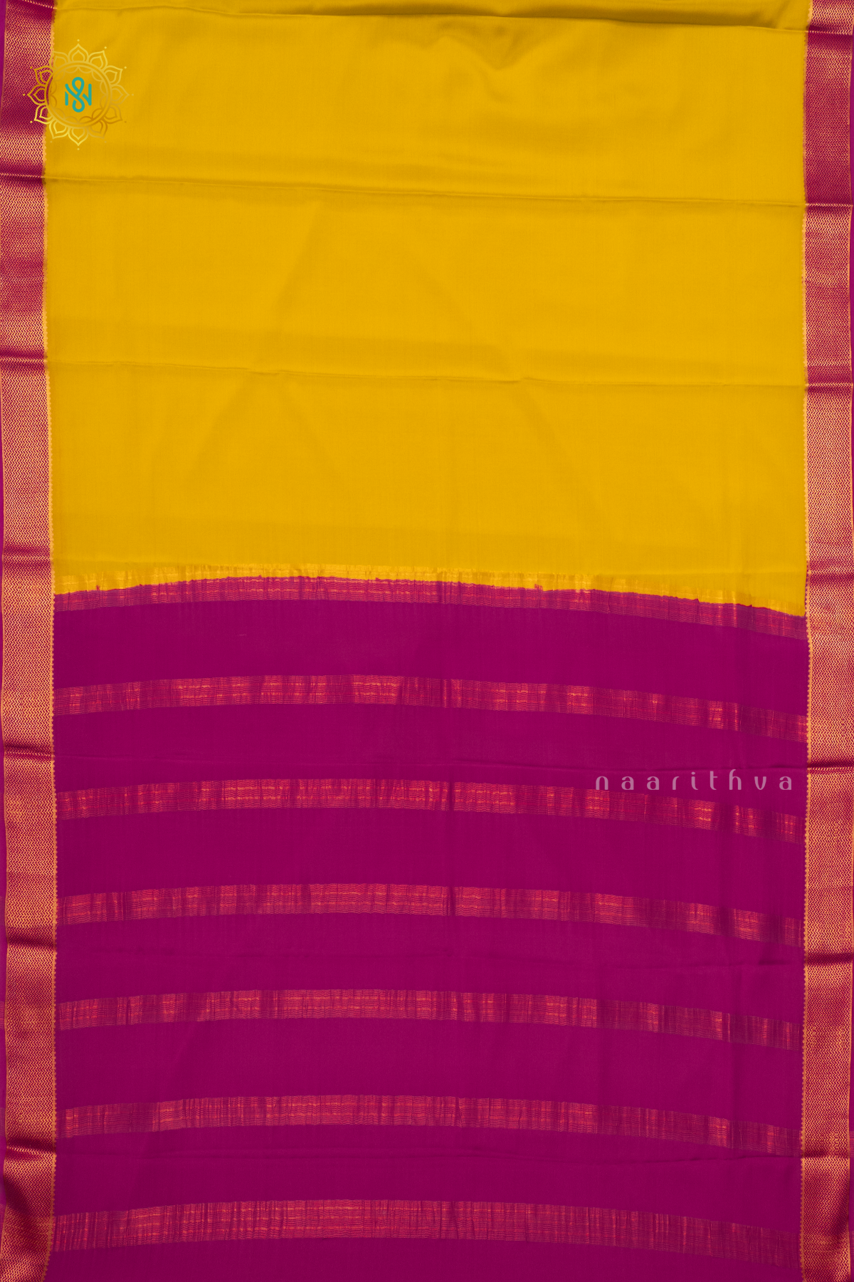 YELLOW WITH PINK - PURE MYSORE CREPE SILK