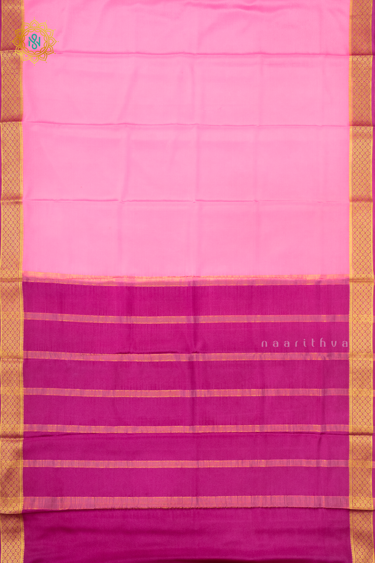 PEACHISH PINK WITH MAGENTA - PURE MYSORE CREPE SILK