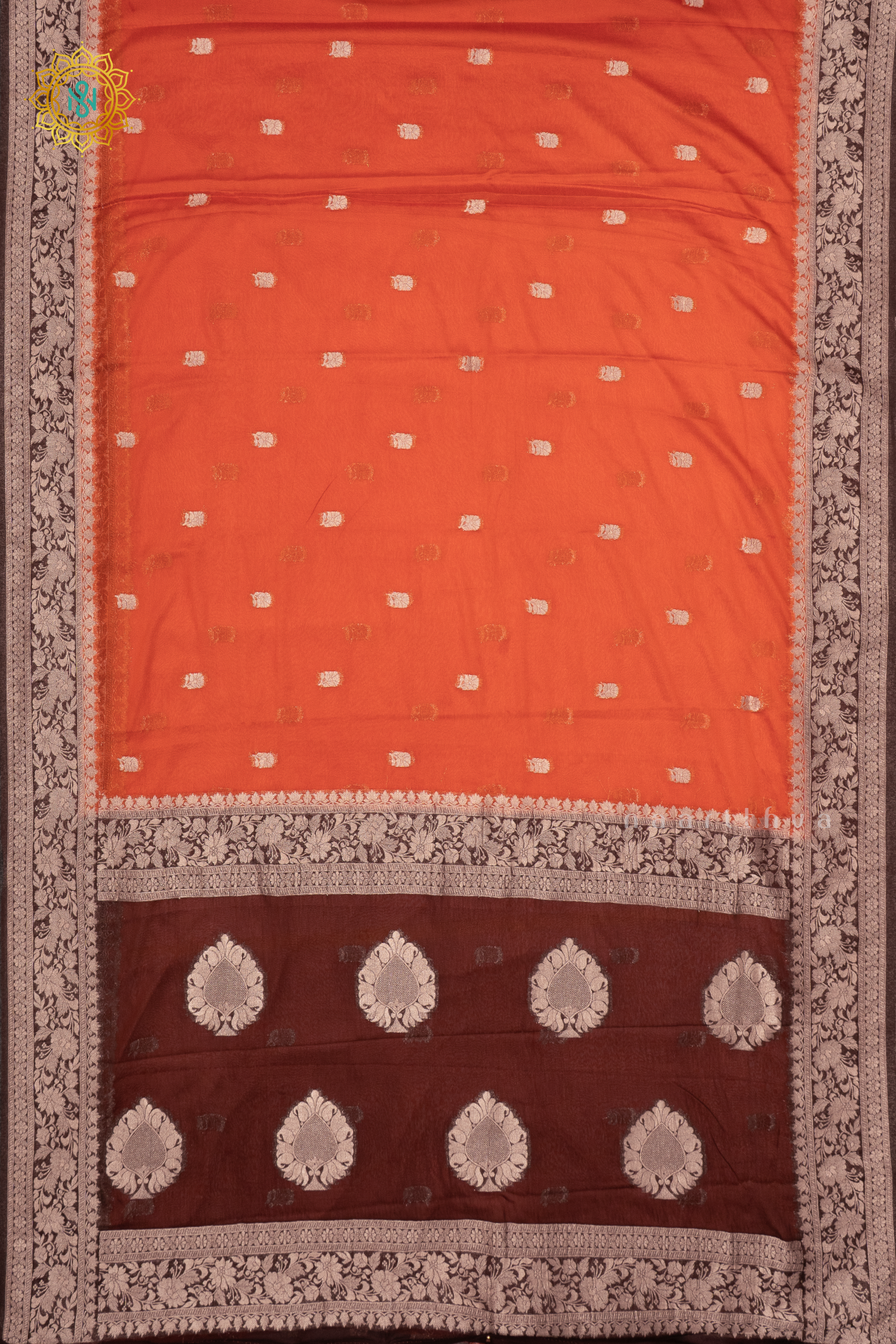 ORANGE WITH BROWN - SEMI CHIFFON BANARASI